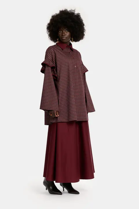 A Line Cotton Skirt - Dark Cherry