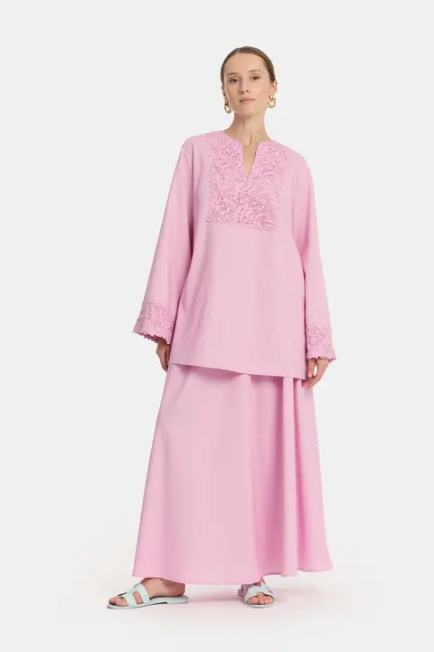 Linen Lace Skirt Set - Purple Pink