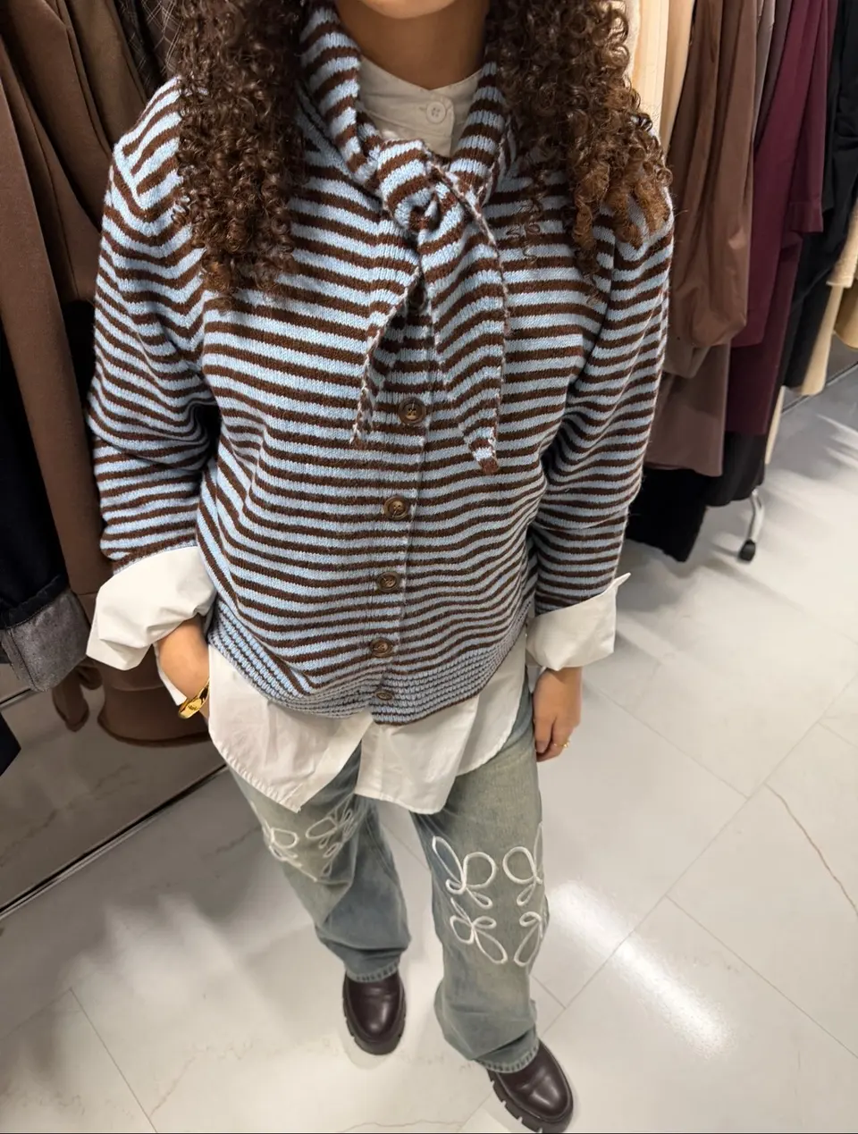 Striped sweater with scarf detail