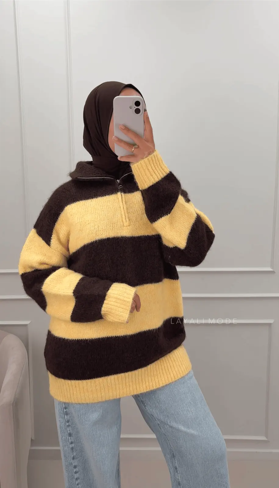 Trui Maya Dark Brown/Yellow