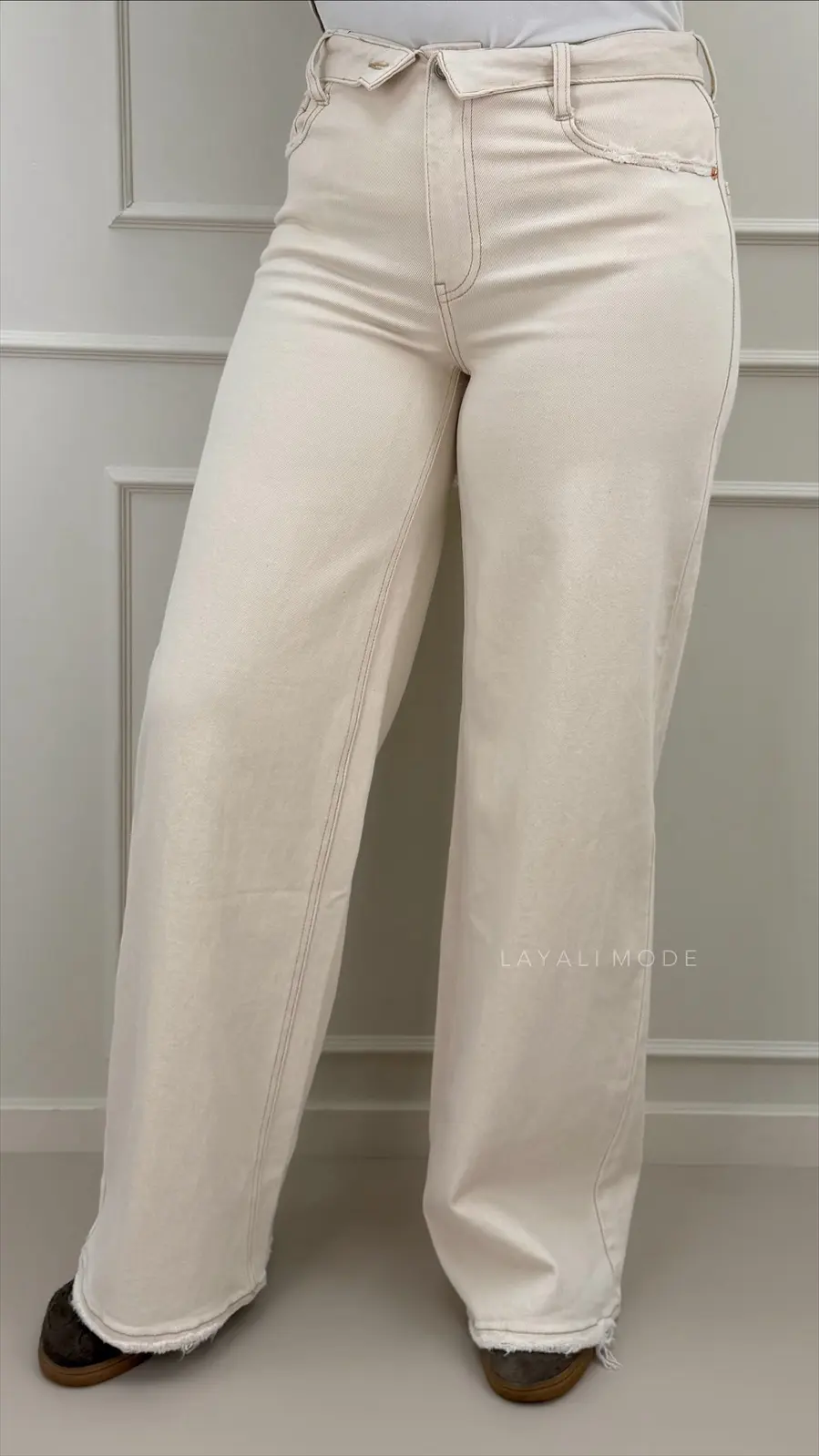 Queen Hearts Wide Leg Jeans Mina Beige