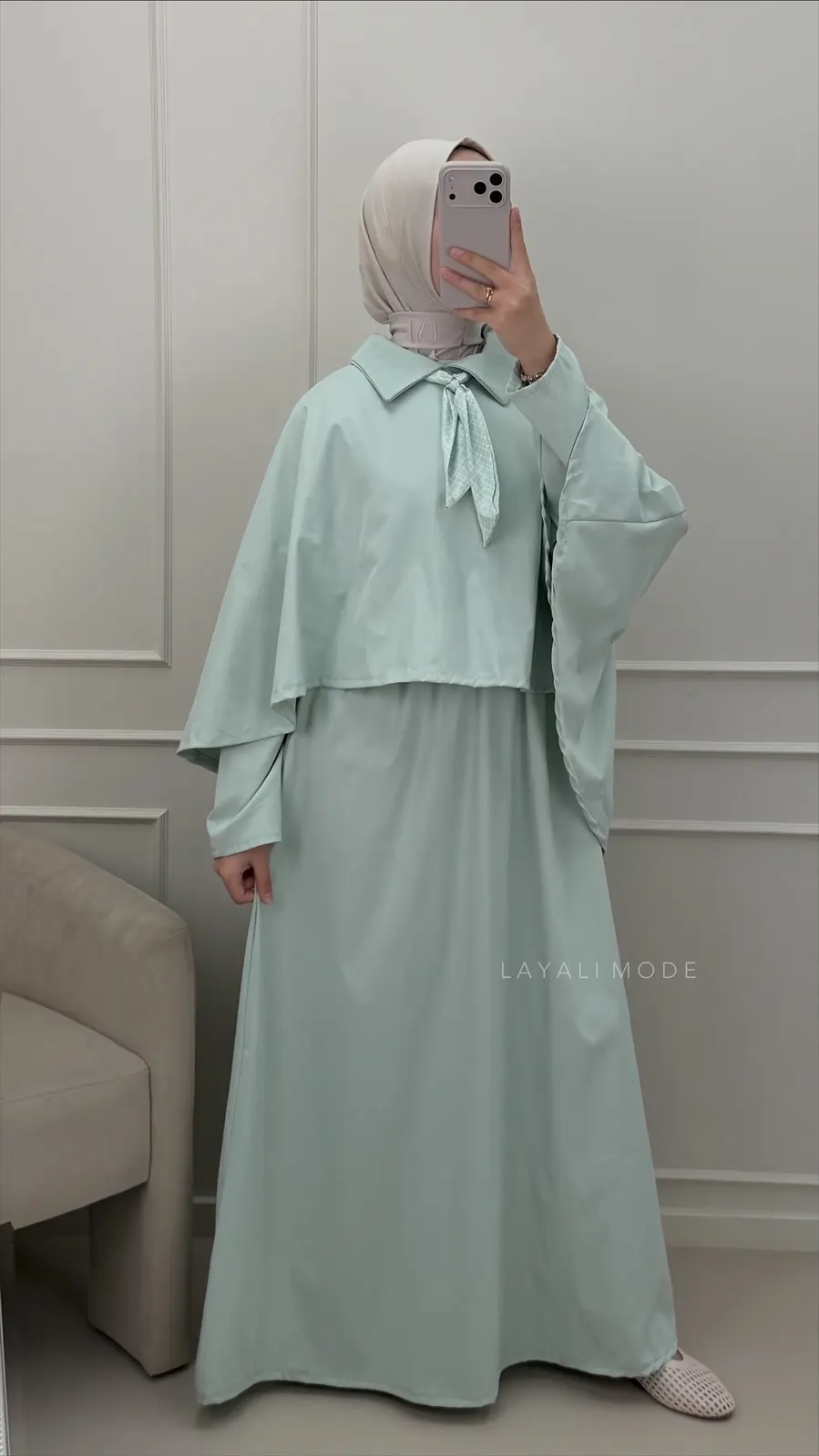 Jurk Zayana Met Cape Dusty Mint