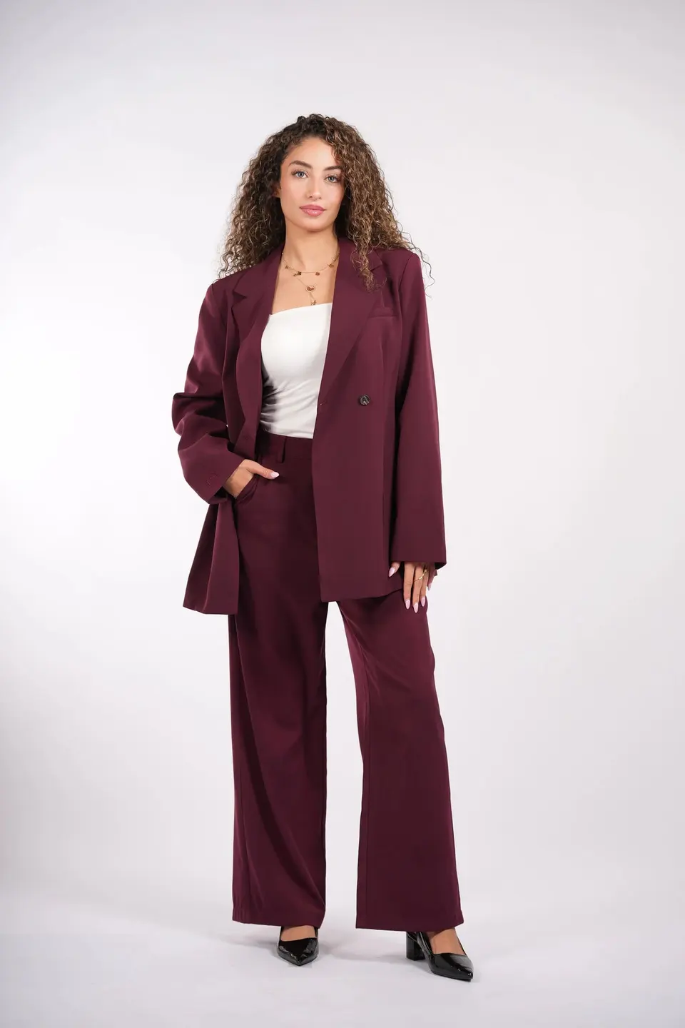 the noble belted blazer - burgundy
