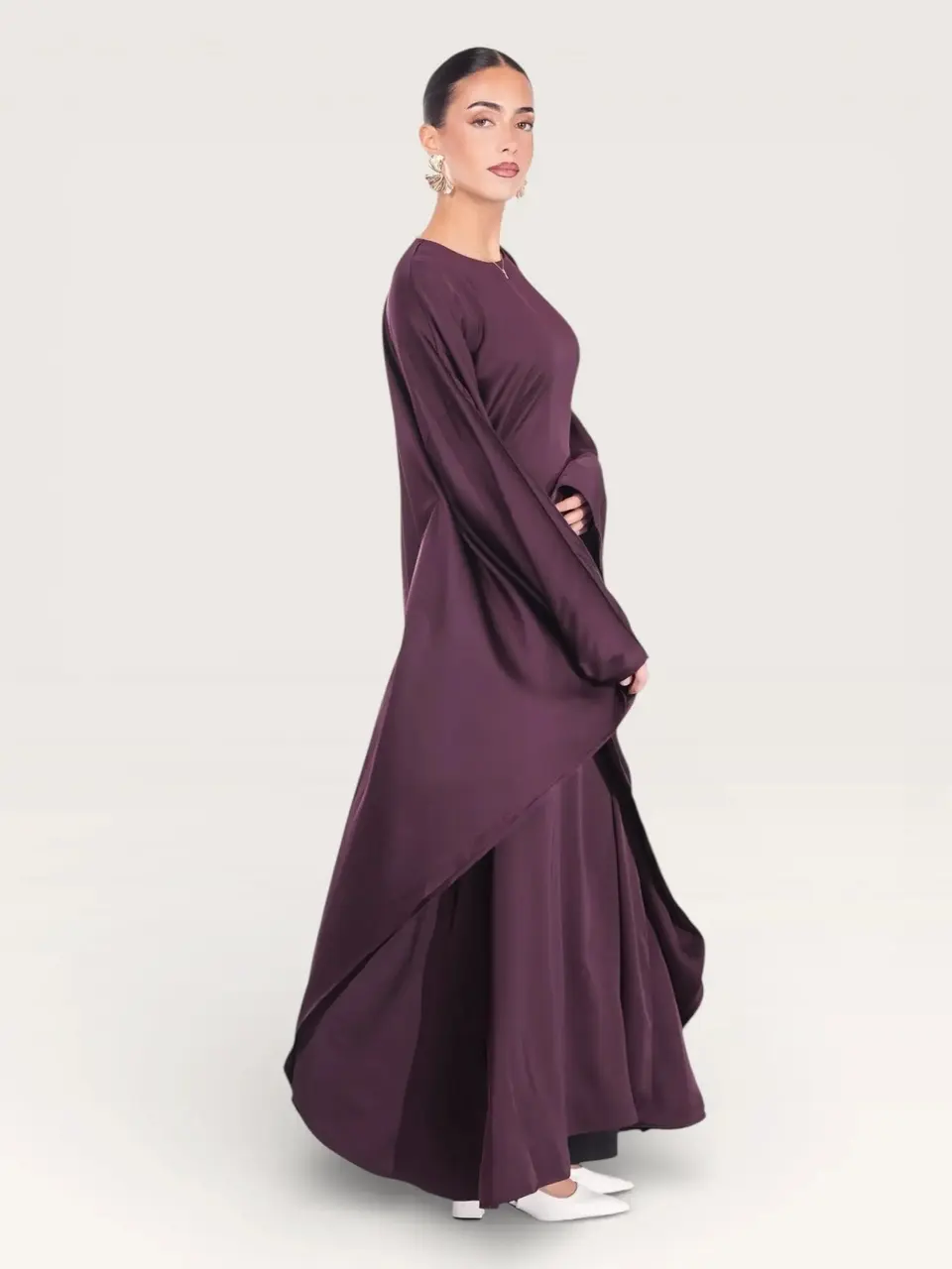royal satin abaya - eggplant
