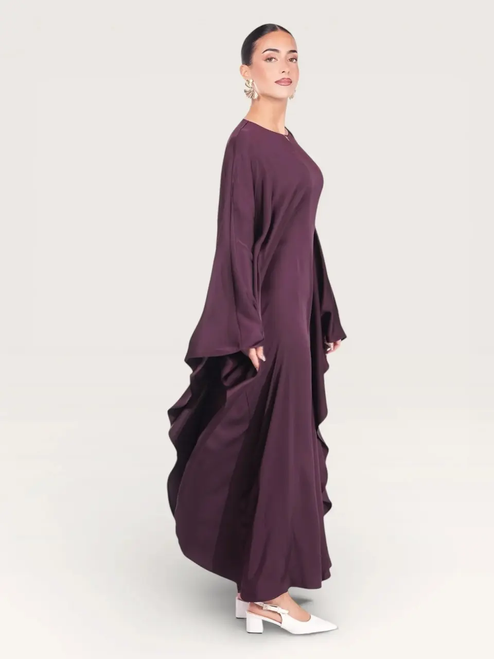 royal satin abaya - eggplant