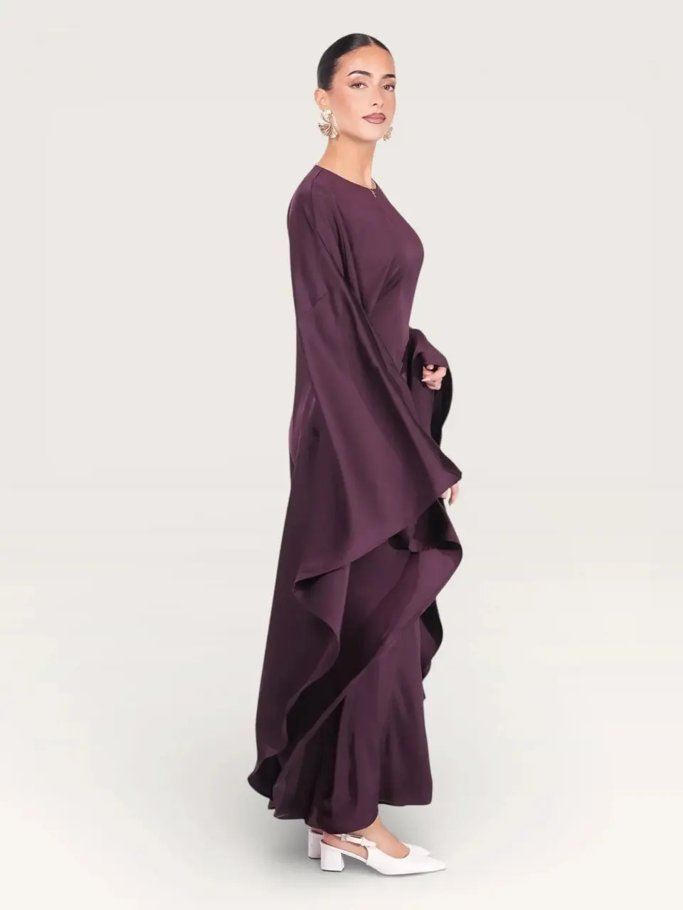 royal satin abaya - eggplant