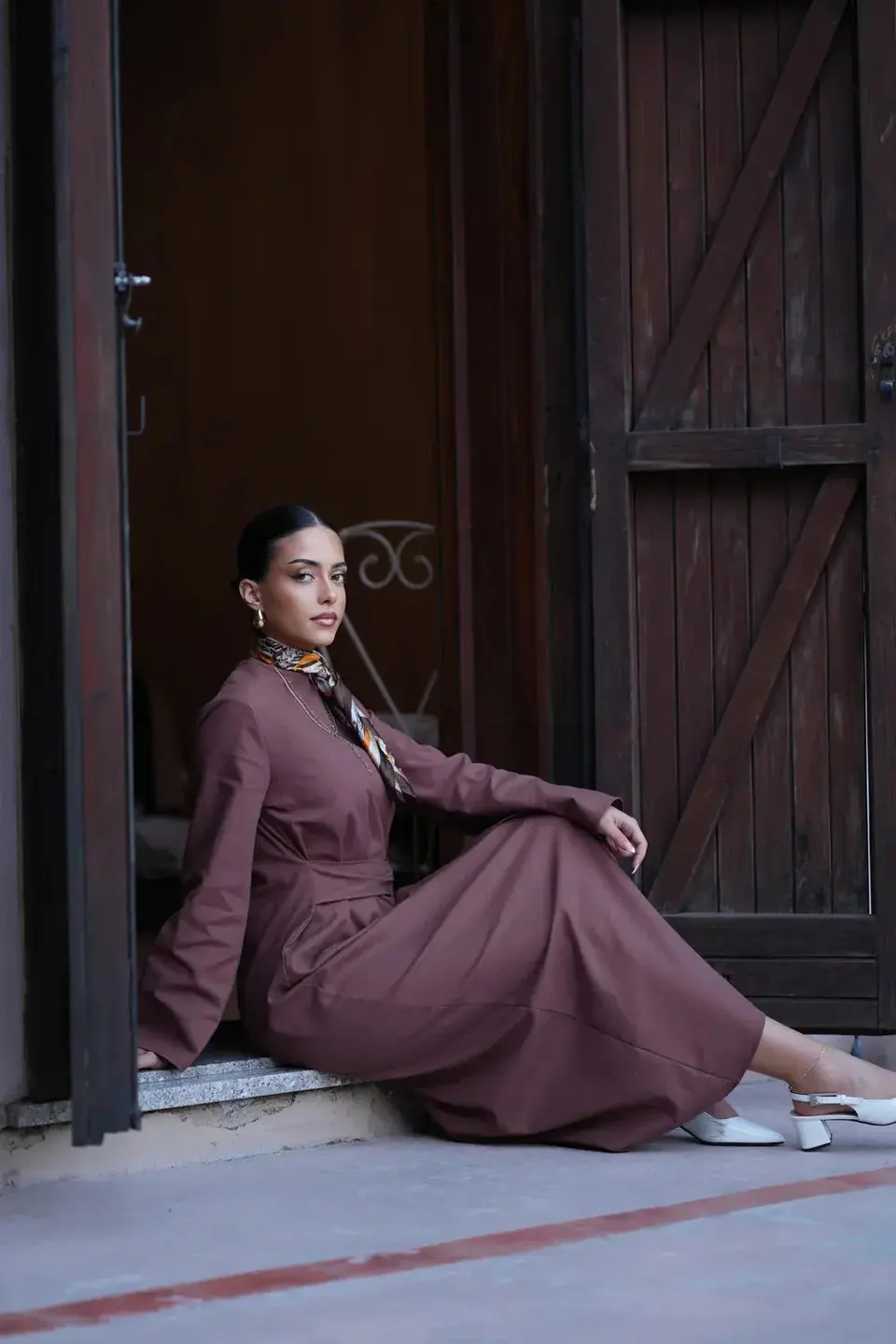 AMALFI LINEN DRESS - BROWN