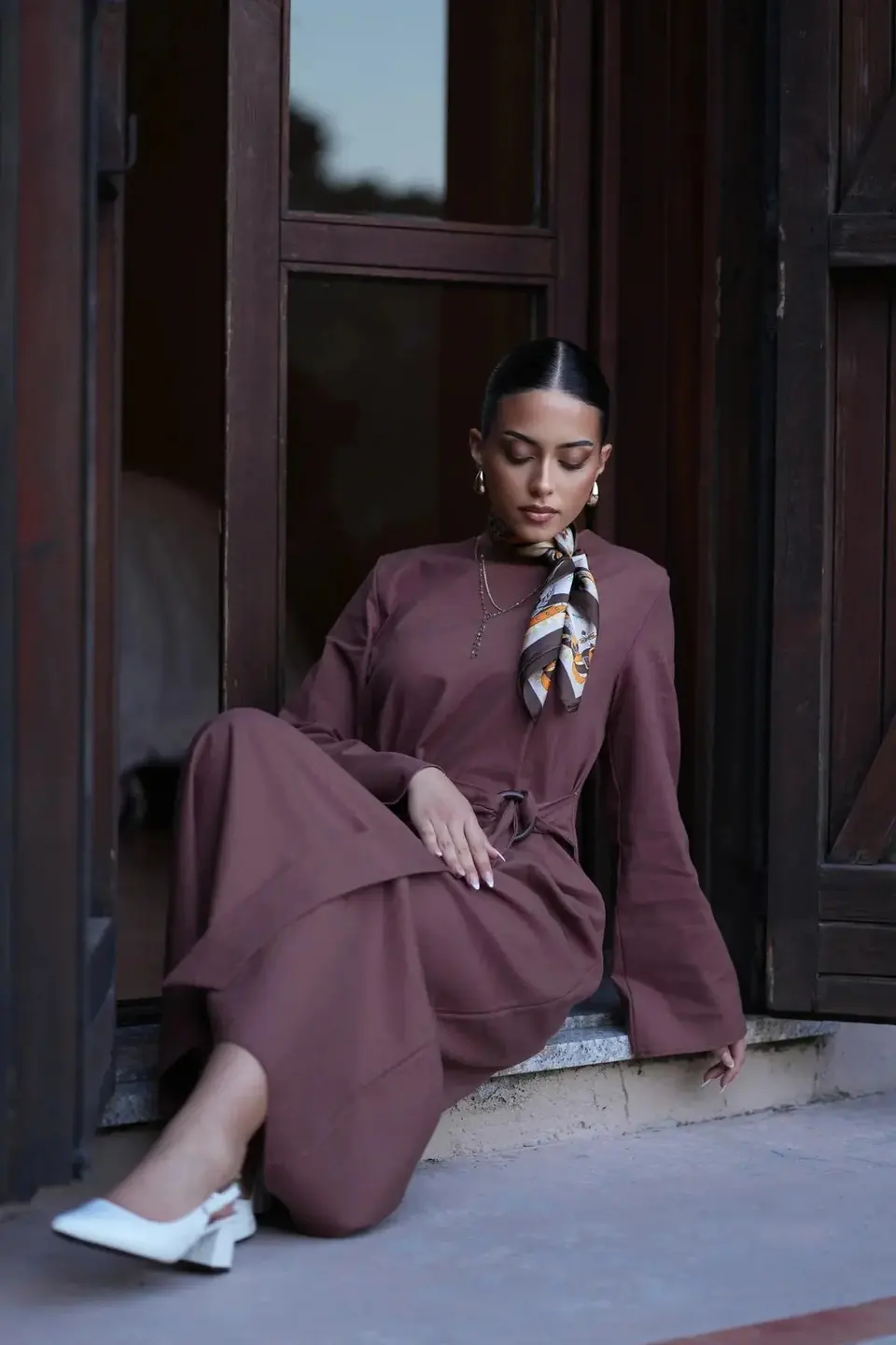 AMALFI LINEN DRESS - BROWN