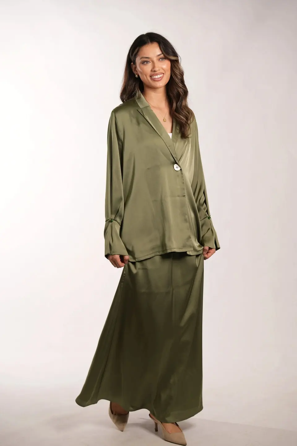 satin silk skirt - olive