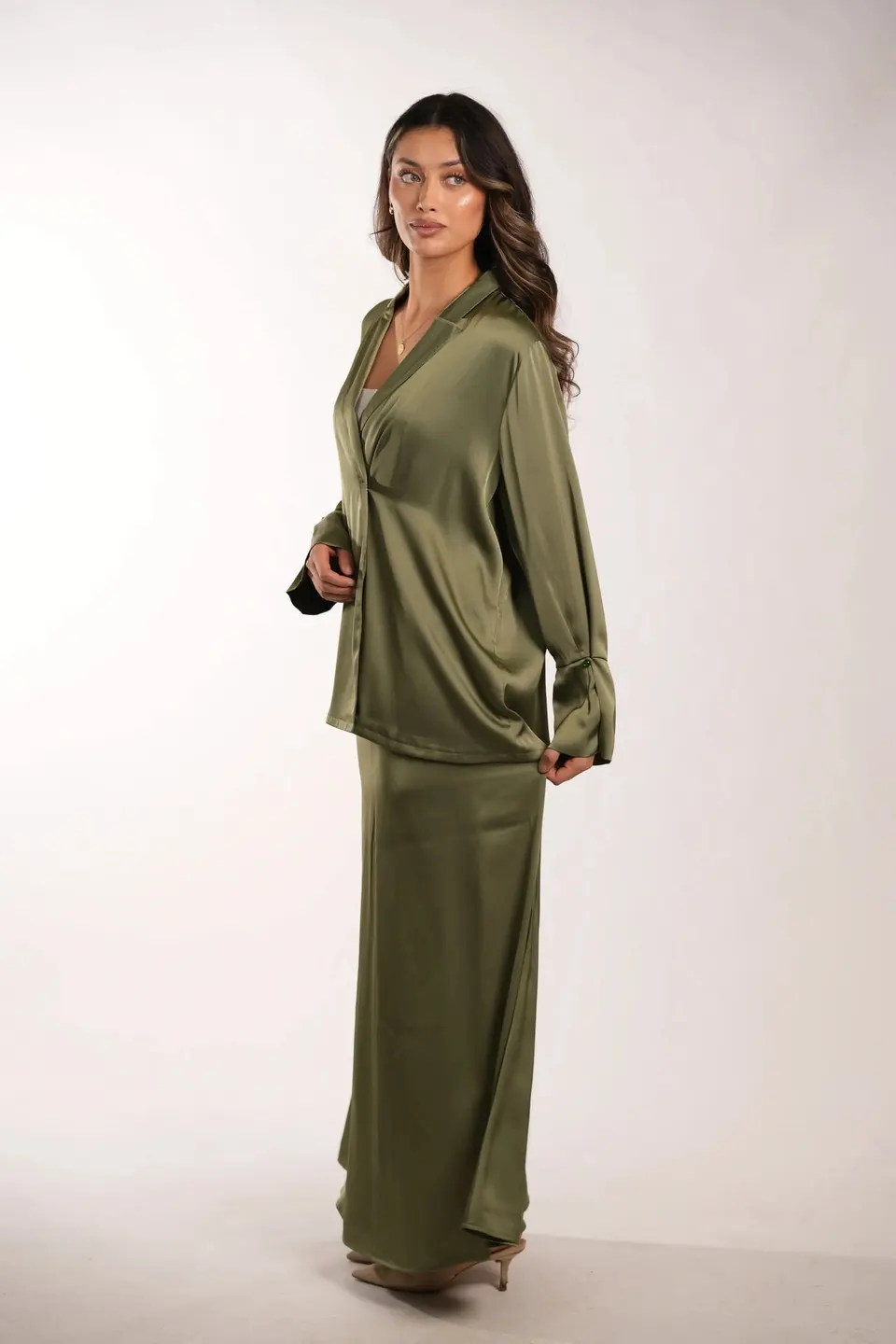 satin silk skirt - olive