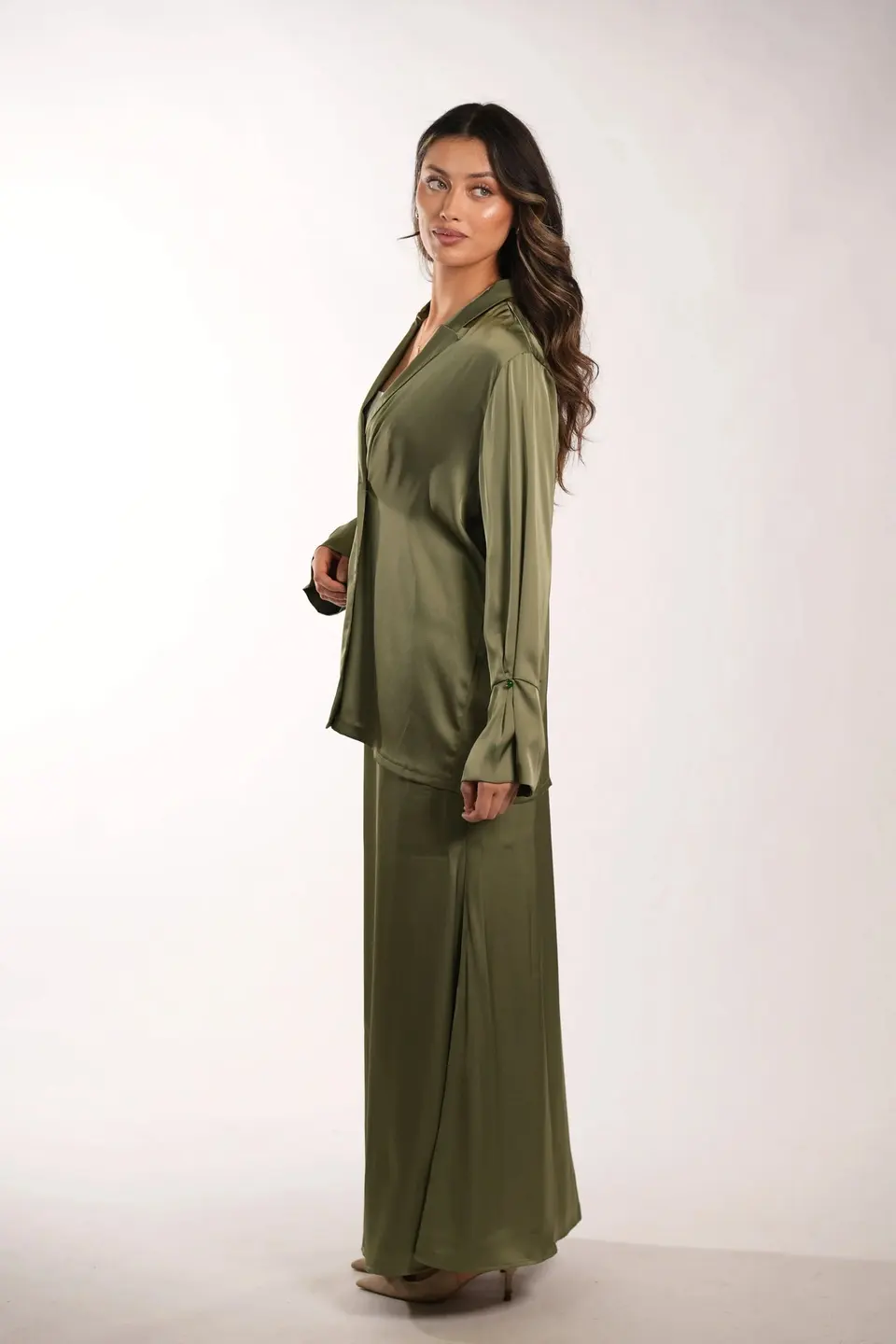 satin silk skirt - olive