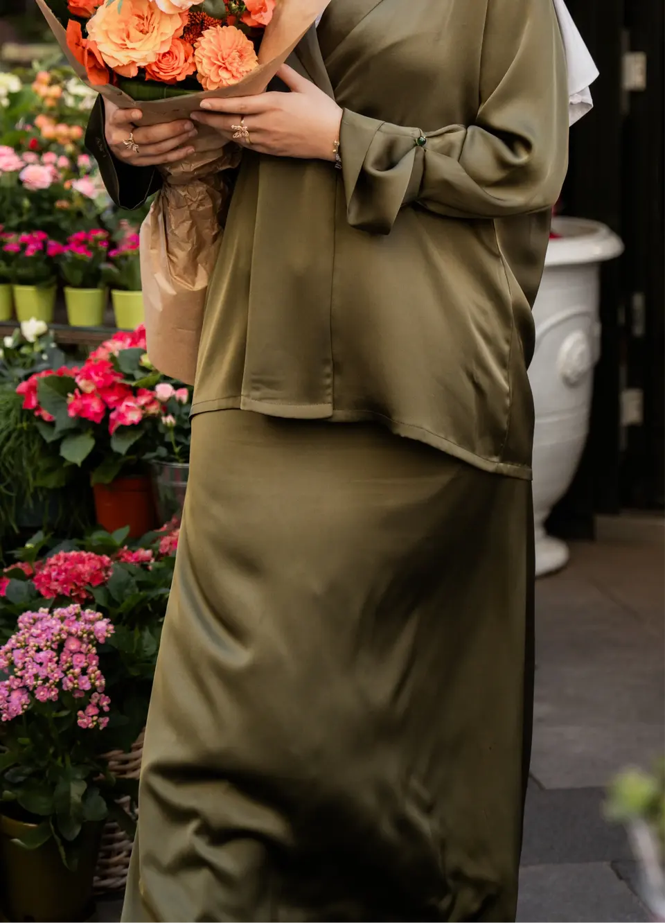 satin silk skirt - olive