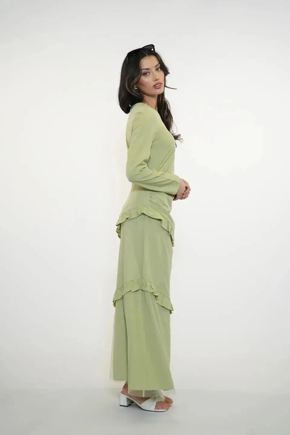 ROMANCE RUFFLE DRESS - MATCHA