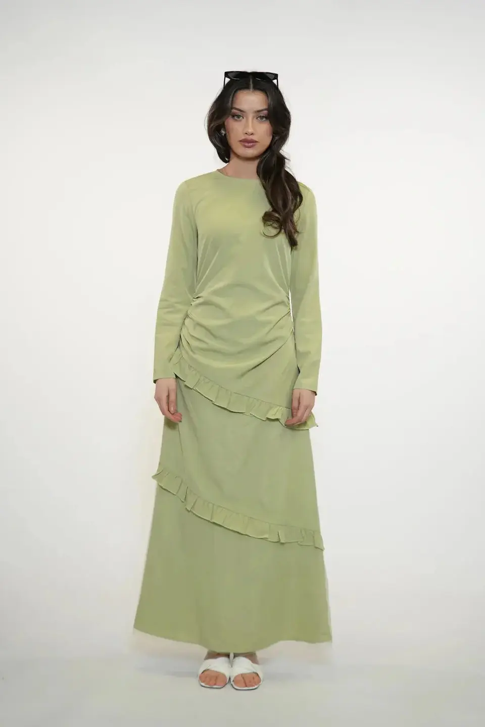 ROMANCE RUFFLE DRESS - MATCHA