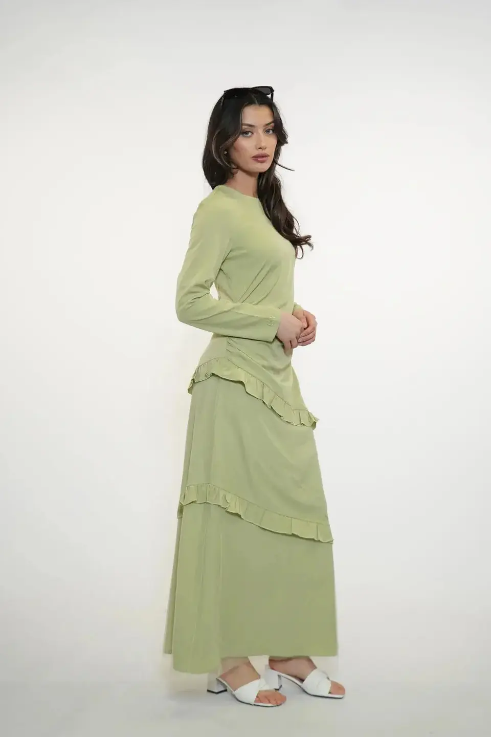 ROMANCE RUFFLE DRESS - MATCHA