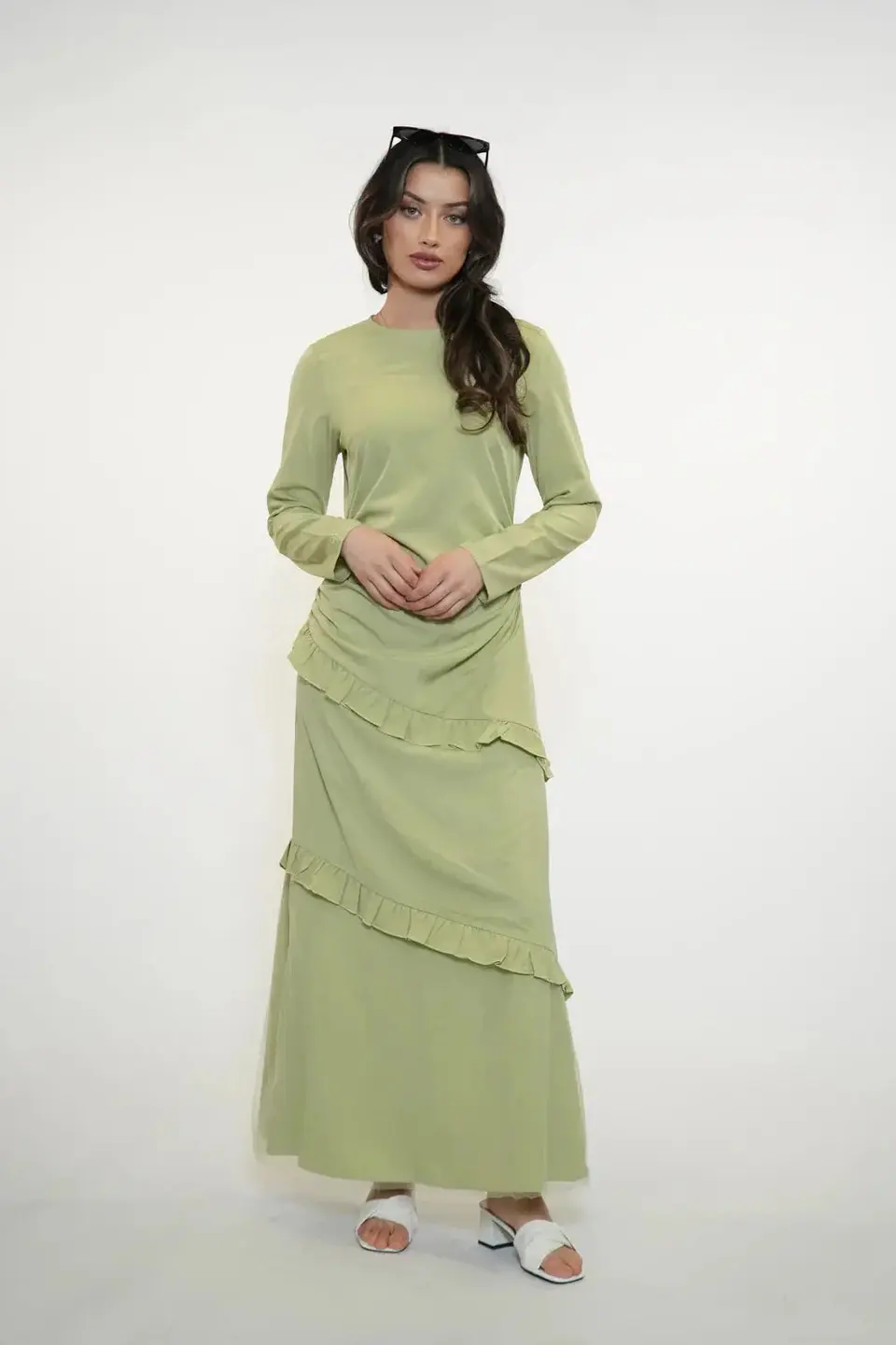 ROMANCE RUFFLE DRESS - MATCHA