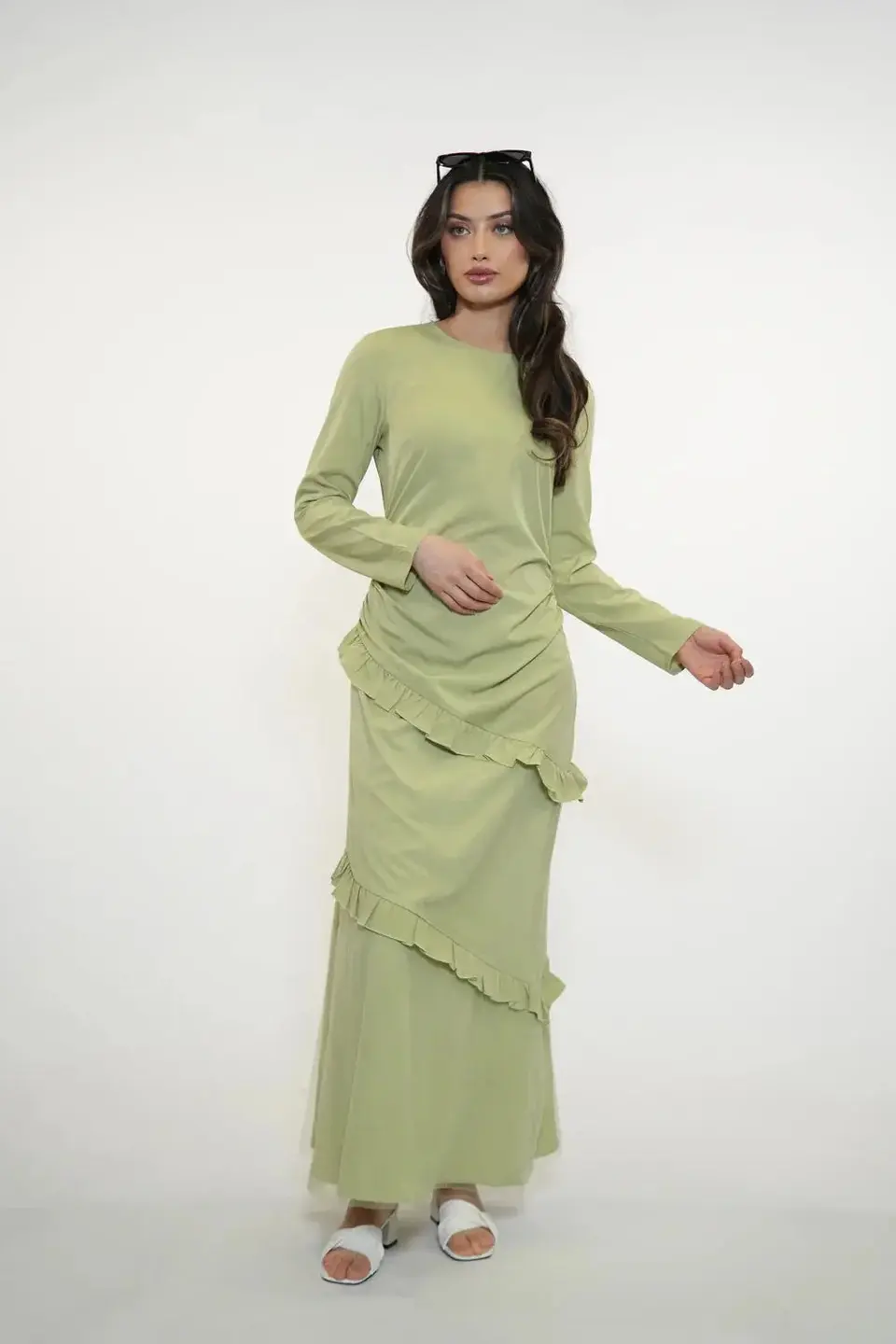 ROMANCE RUFFLE DRESS - MATCHA