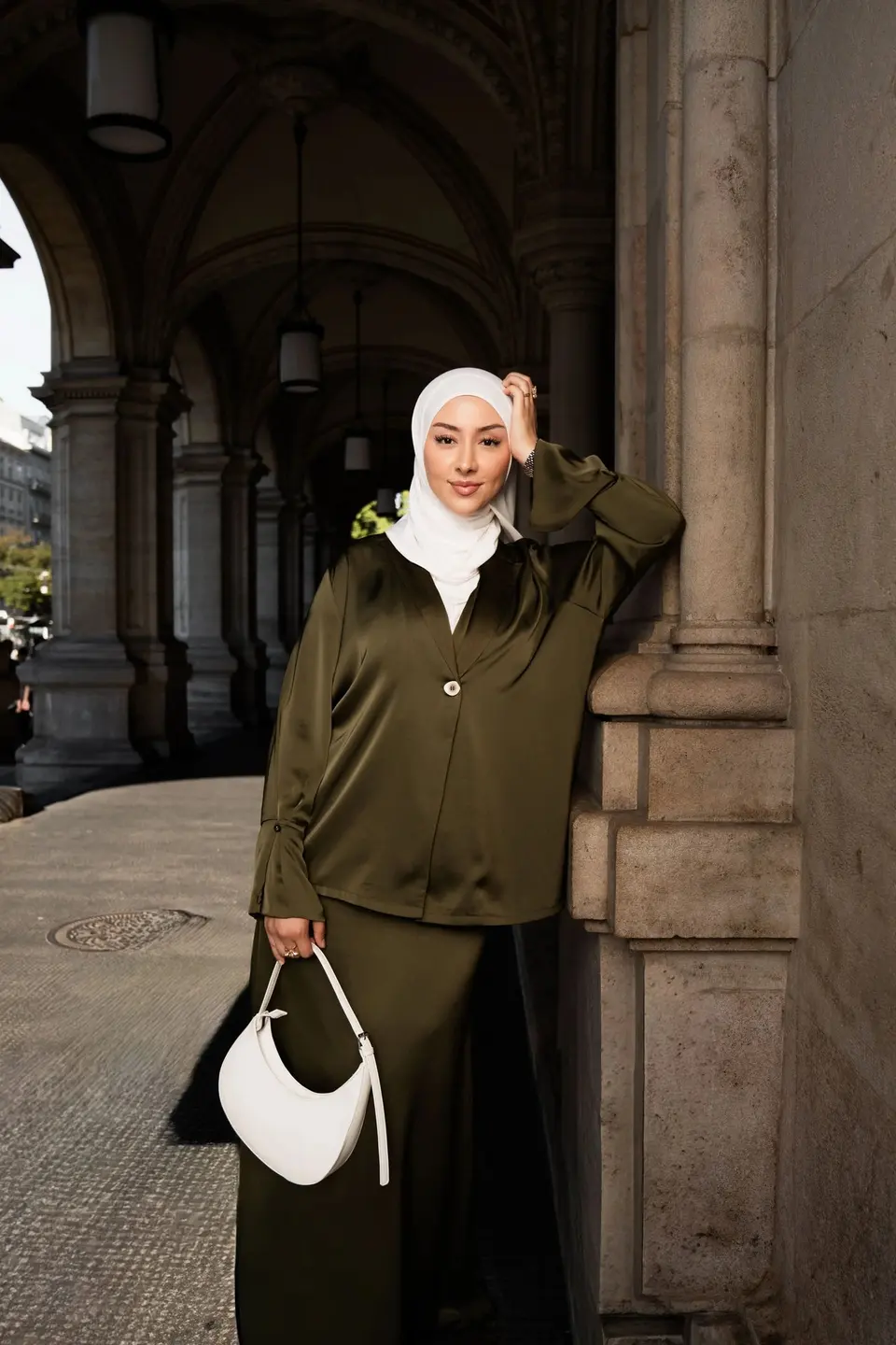 satin silk cardigan - olive