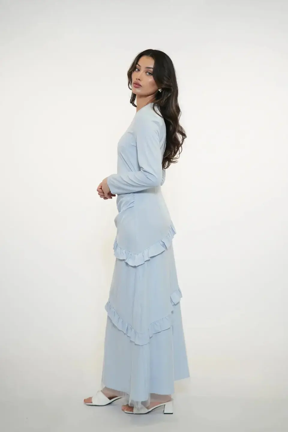 ROMANCE RUFFLE DRESS - CAPRI SKY