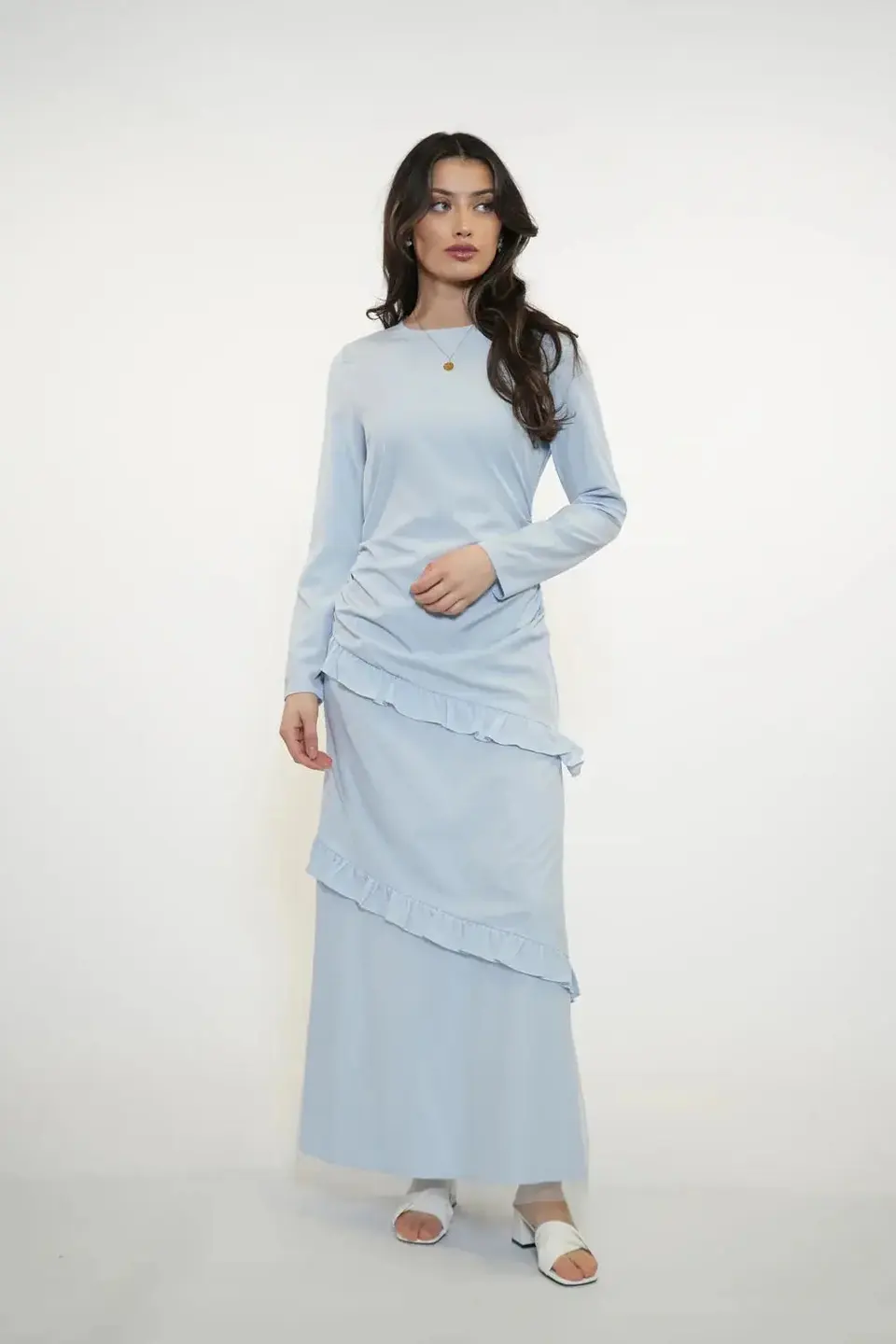 ROMANCE RUFFLE DRESS - CAPRI SKY