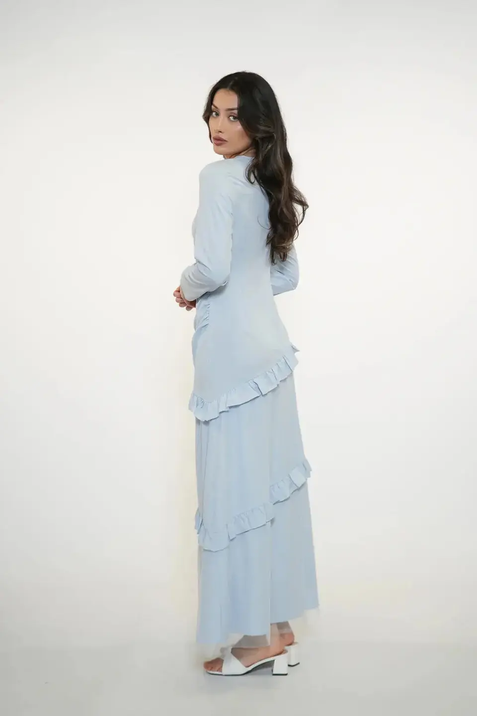 ROMANCE RUFFLE DRESS - CAPRI SKY