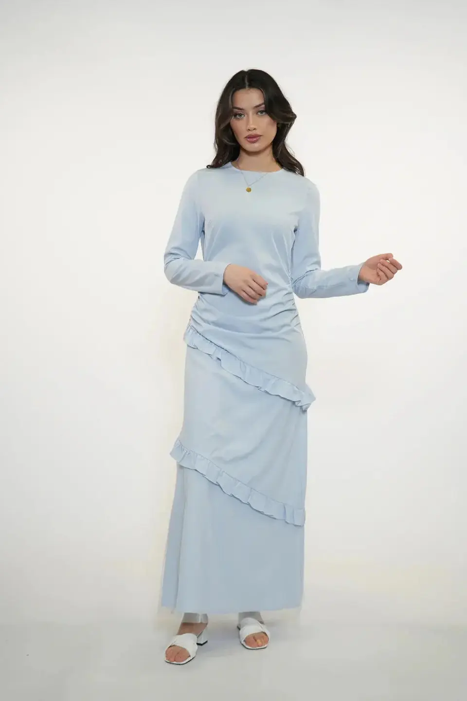 ROMANCE RUFFLE DRESS - CAPRI SKY