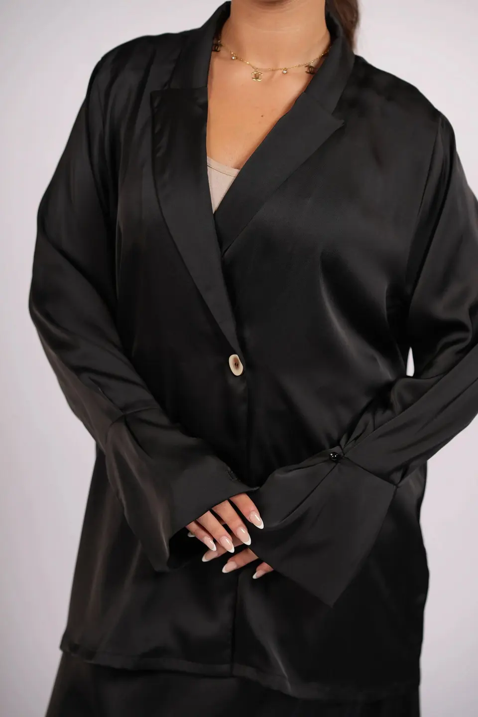 satin silk cardigan - black