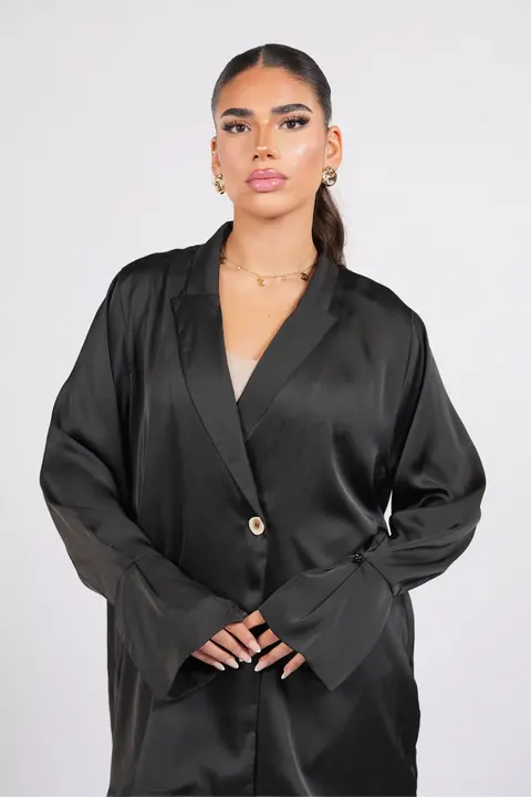 satin silk cardigan - black