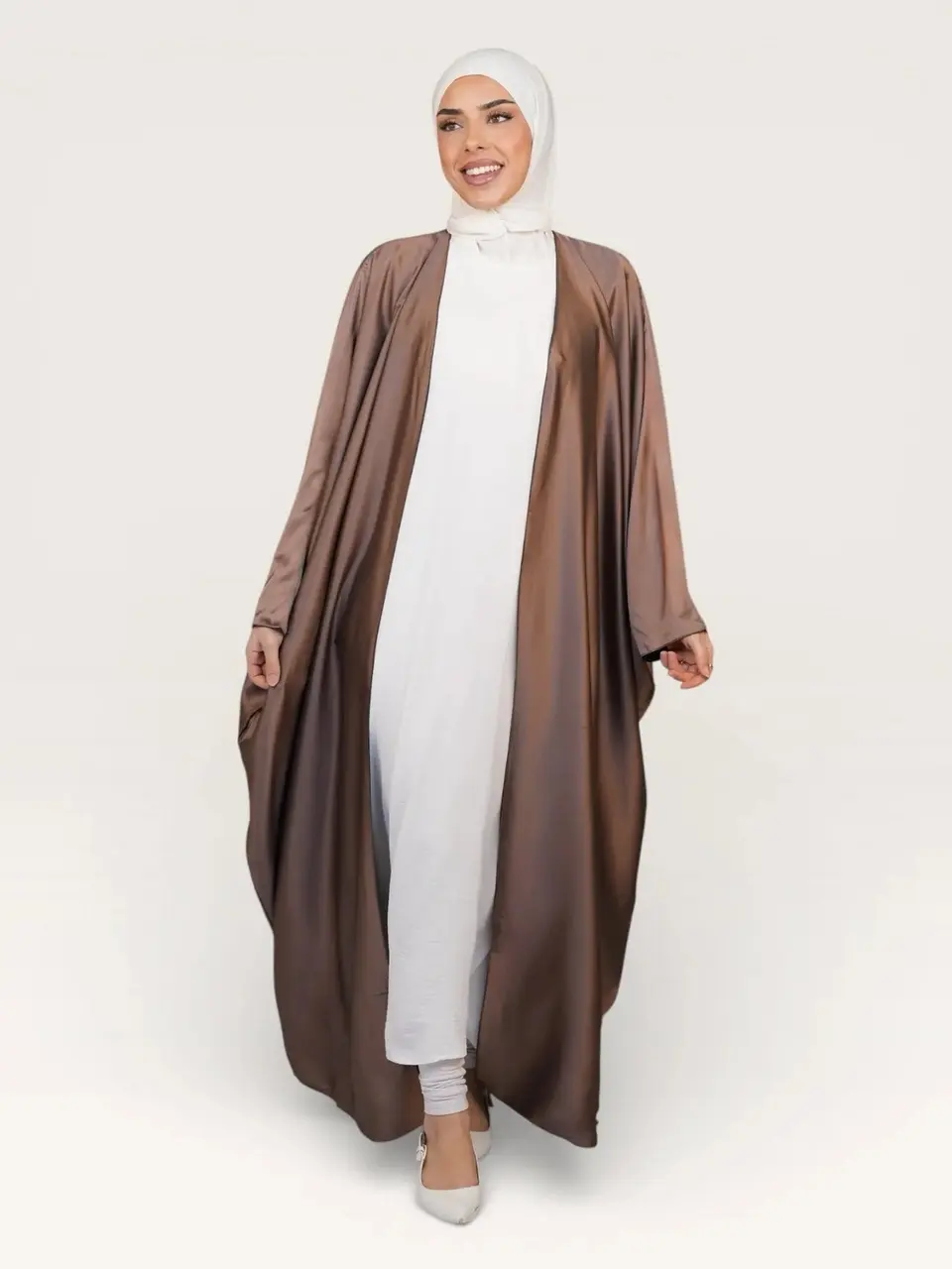 two way abaya - beige / dark grey