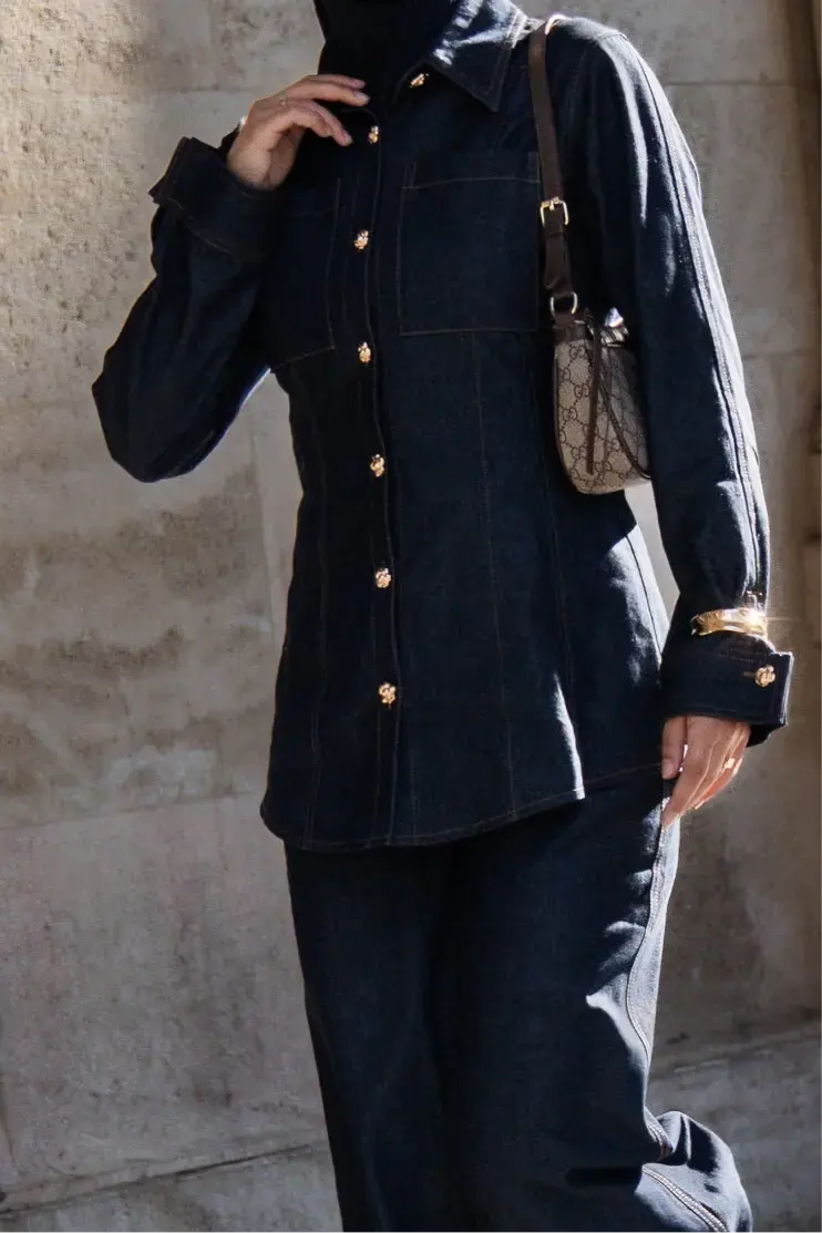 denim gold button shirt
