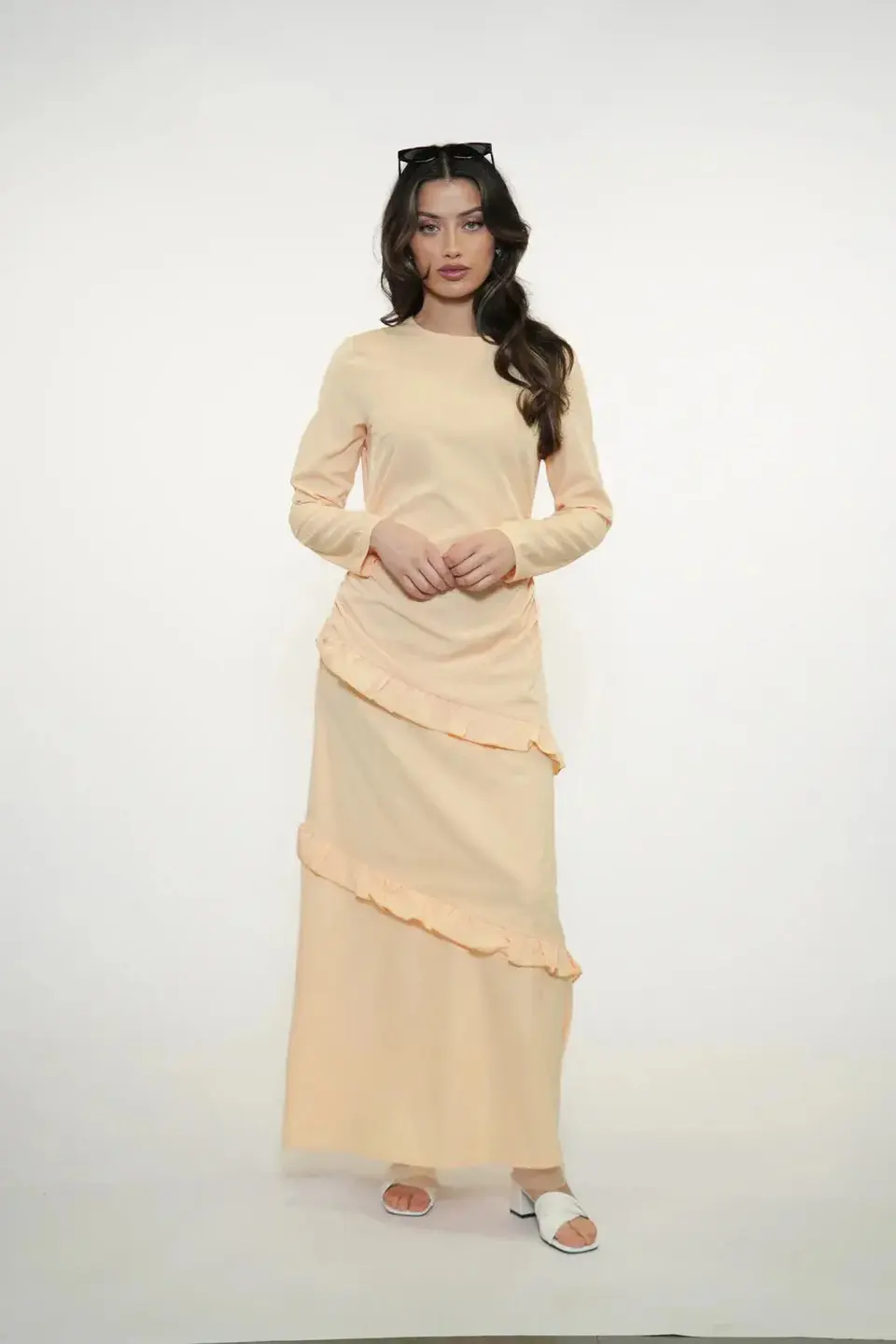 ROMANCE RUFFLE DRESS - APRICOT