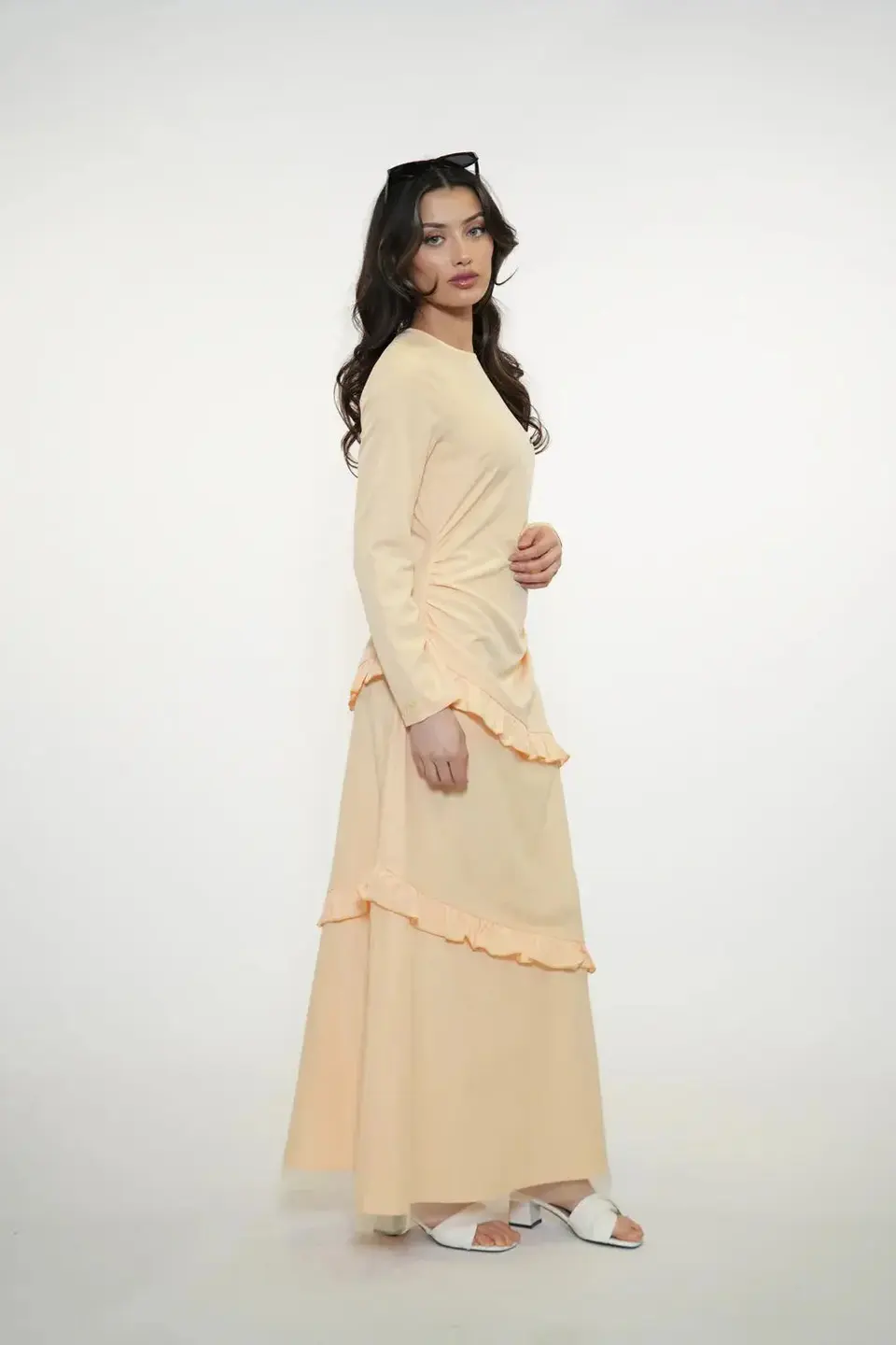 ROMANCE RUFFLE DRESS - APRICOT