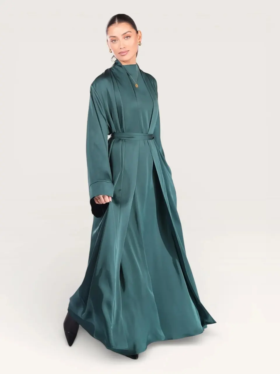 satin kimono abaya - royal green