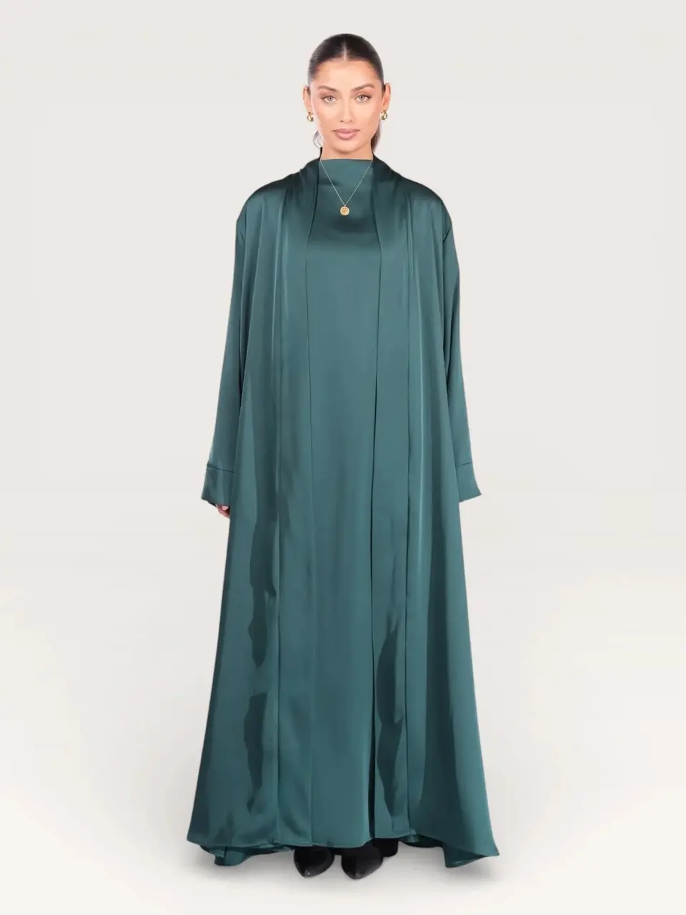 satin kimono abaya - royal green