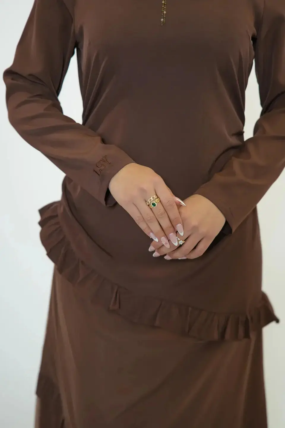 ROMANCE RUFFLE DRESS - ESPRESSO