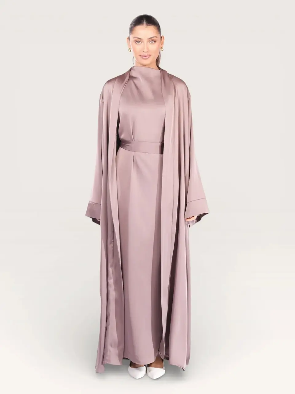satin kimono abaya - rose taupe