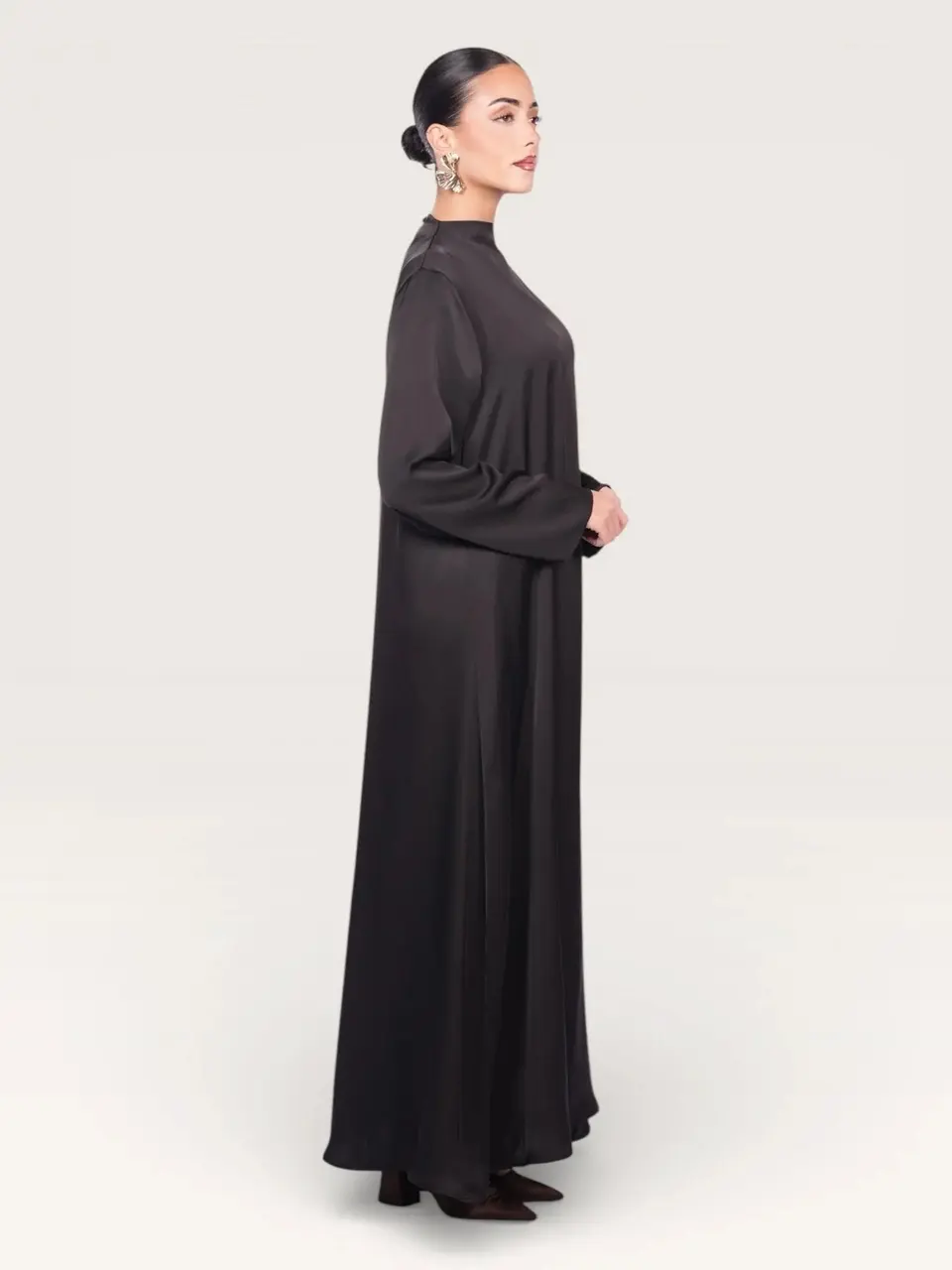 satin kimono abaya - black