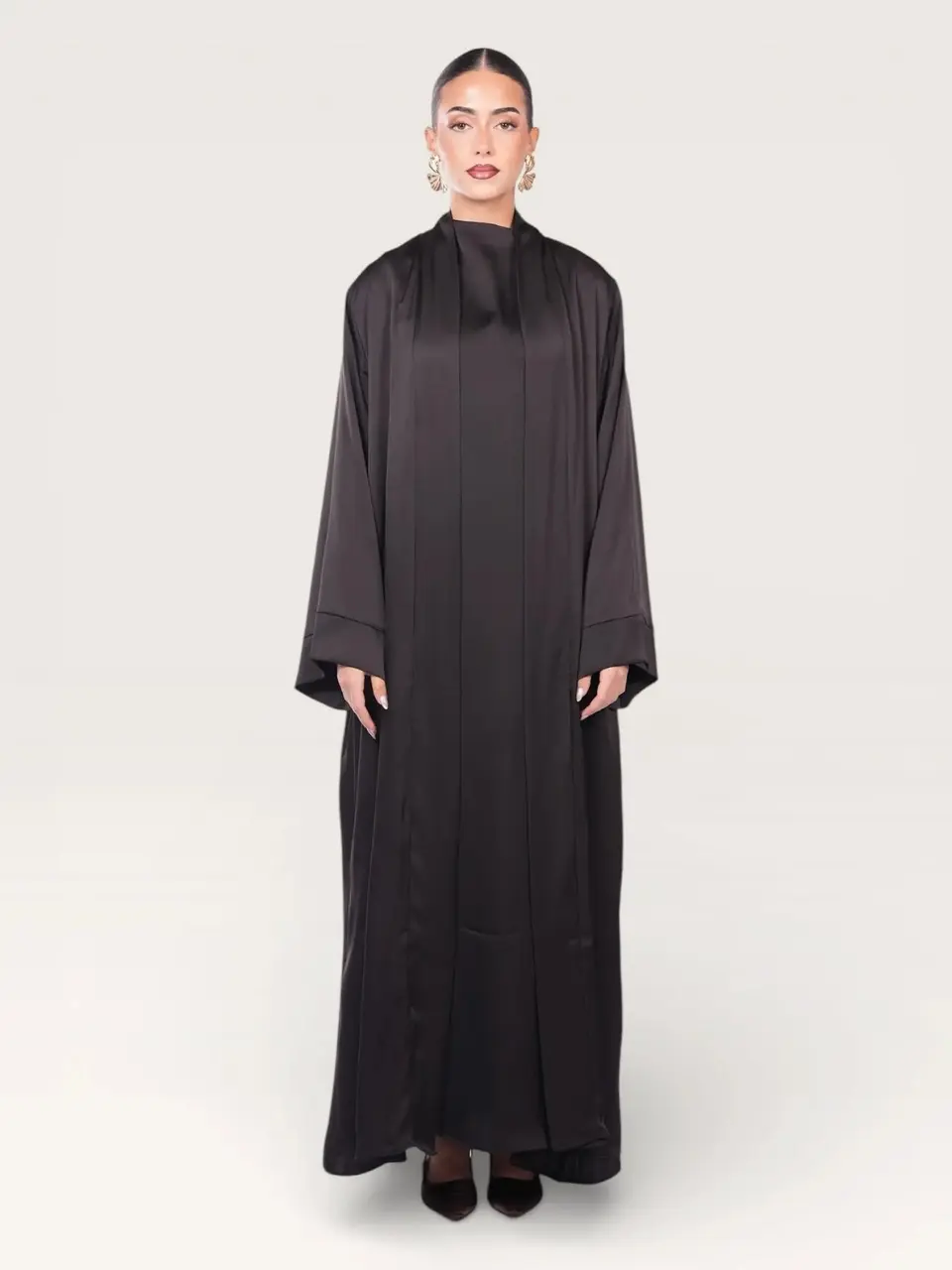satin kimono abaya - black