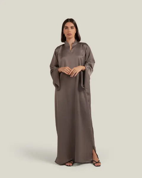 MATTE SATIN DRESS - TAUPE