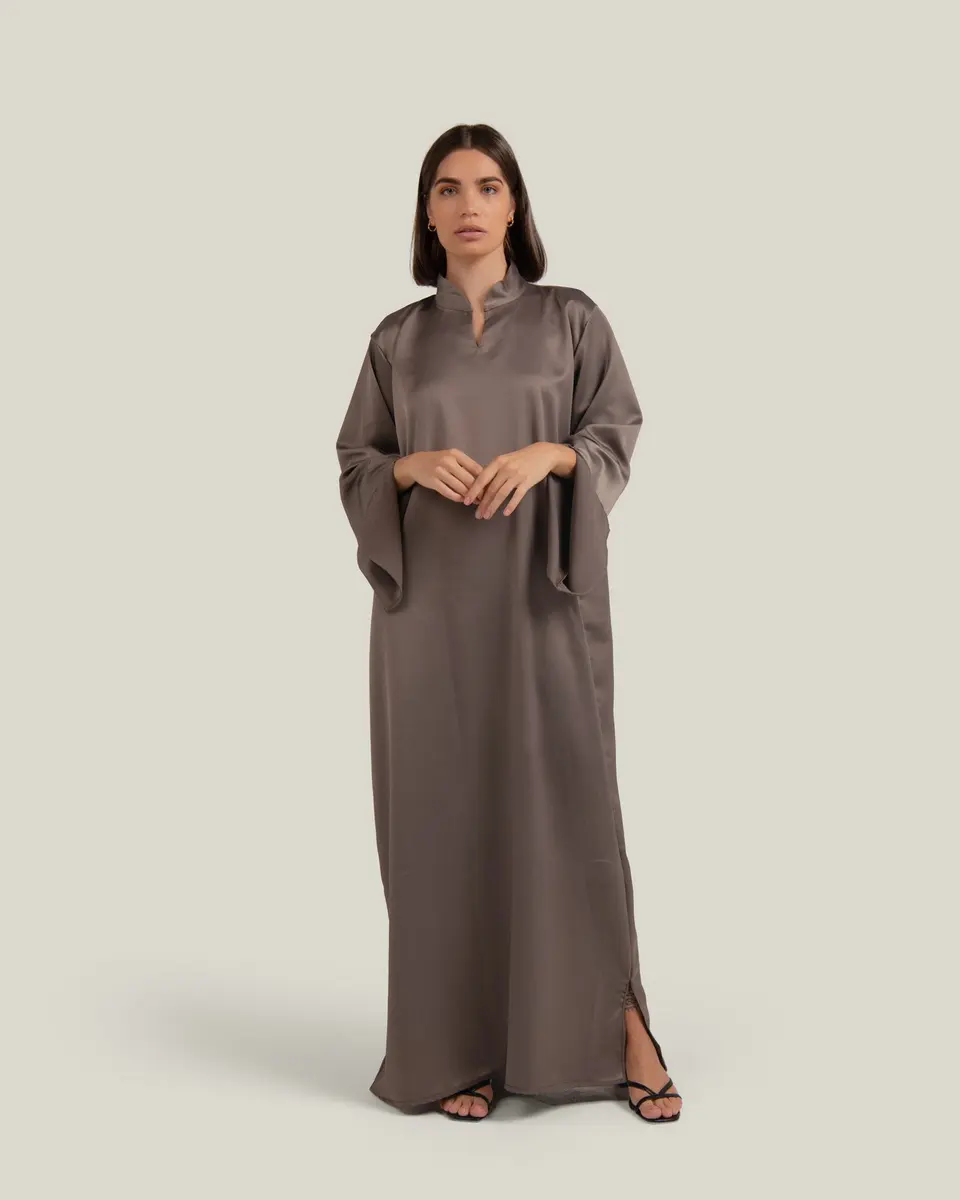 MATTE SATIN DRESS - TAUPE