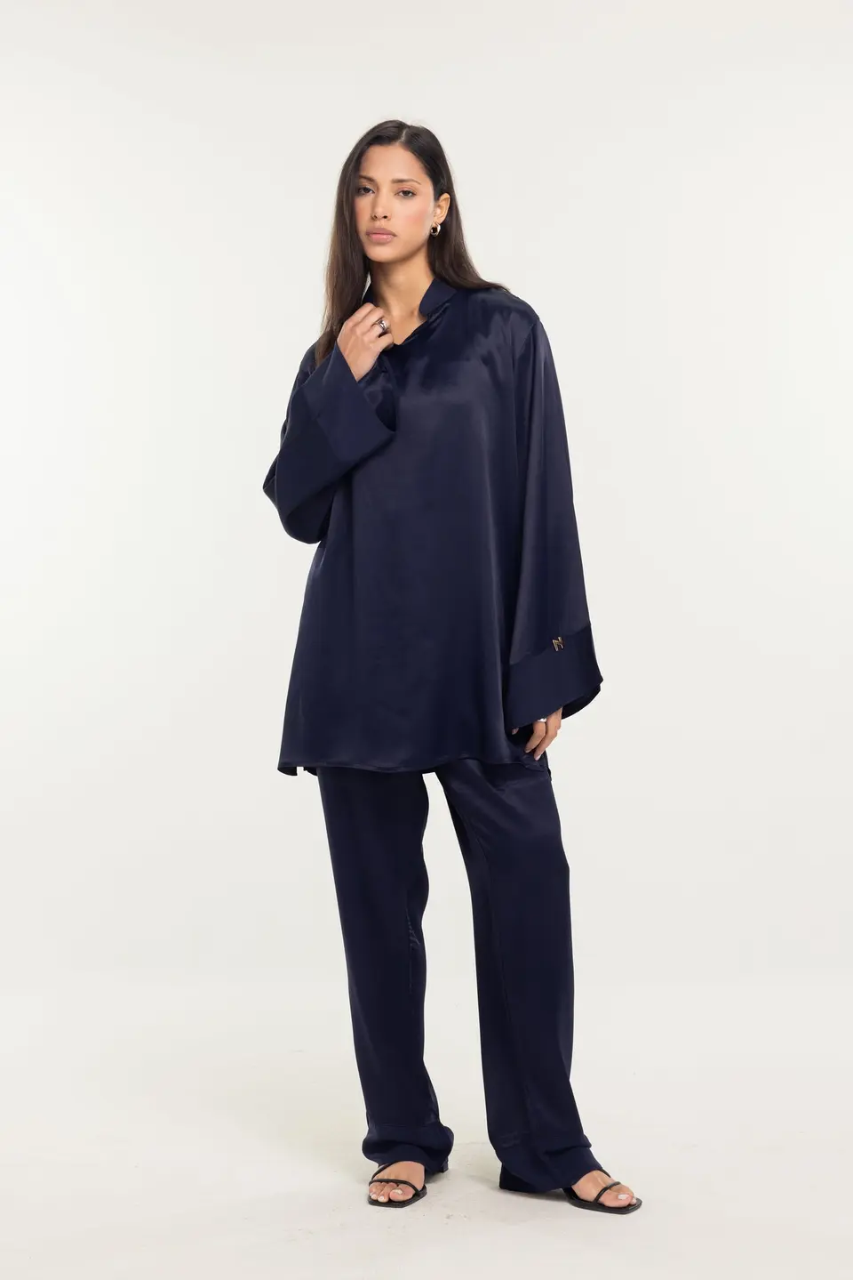 SATIN BLOUSE - NAVY