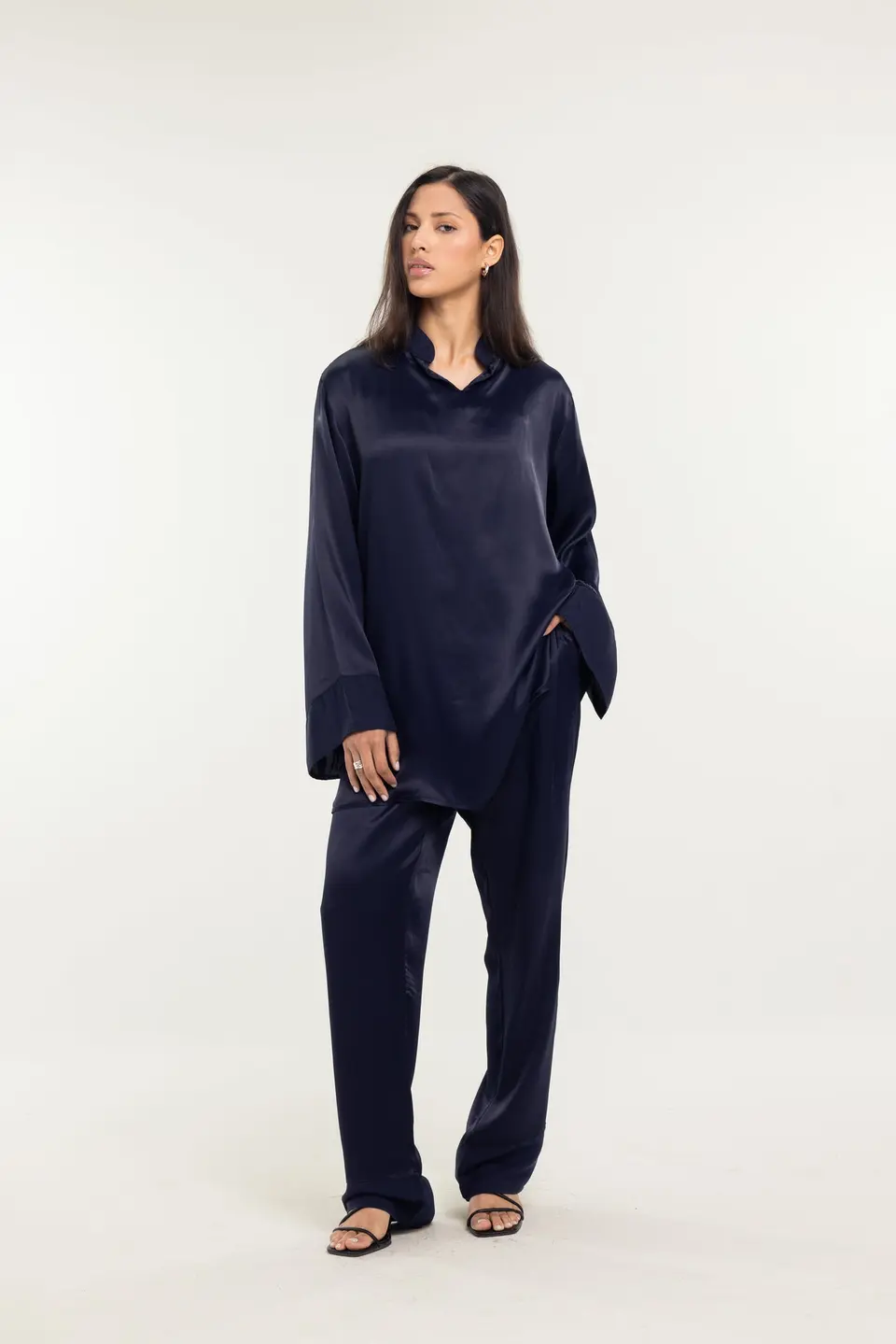 SATIN BLOUSE - NAVY