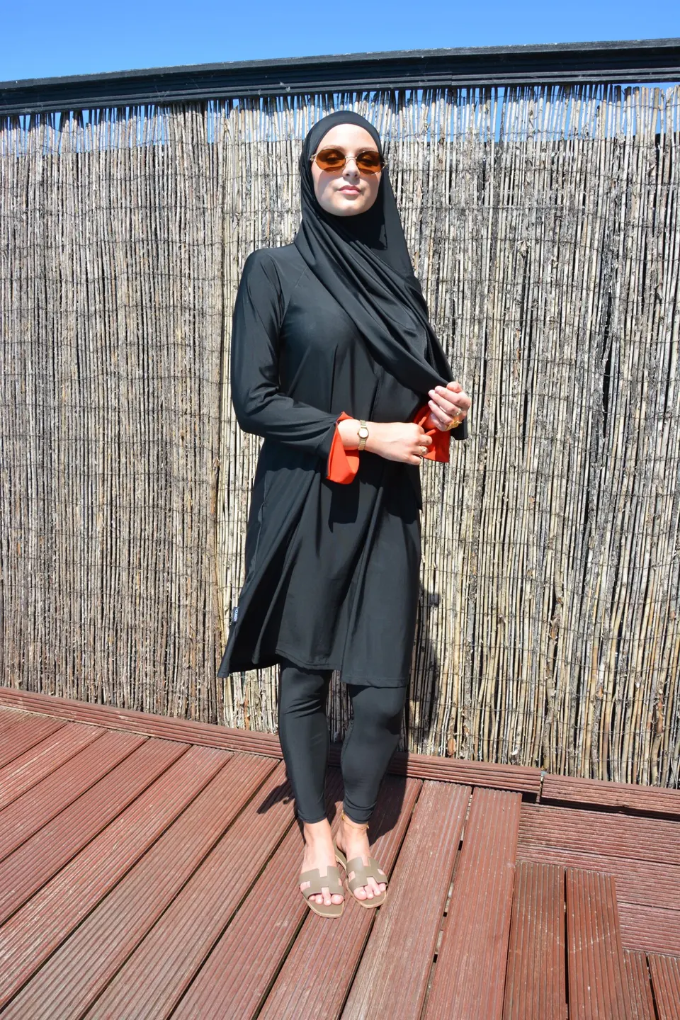 Burkini Waterafstotend Black x Red 100 cm (S)