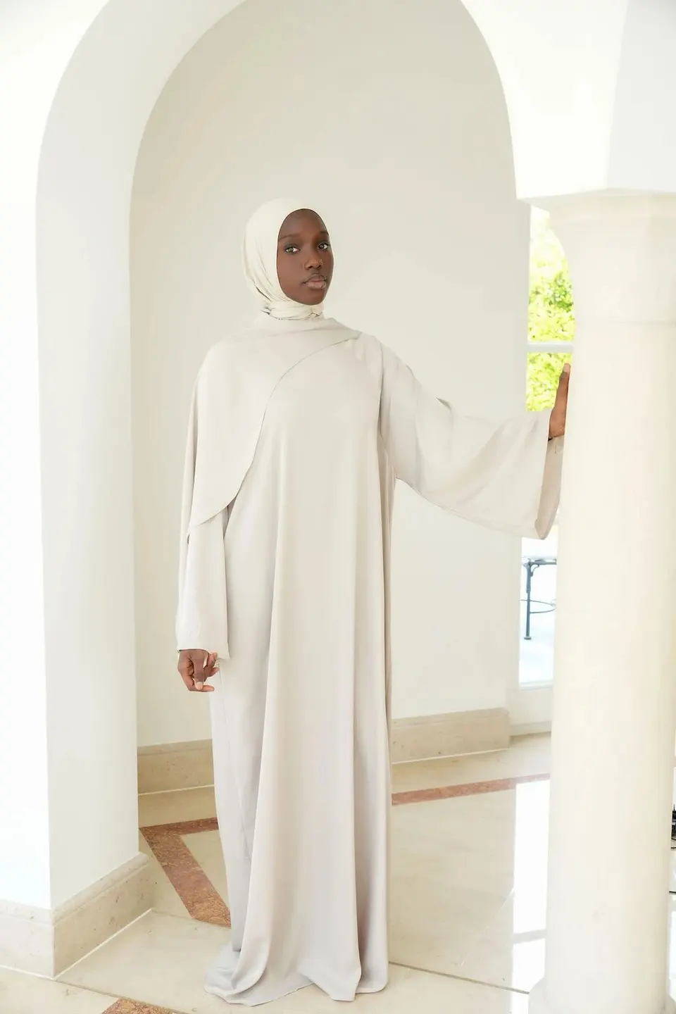 Satin Scarf Dress White Sand