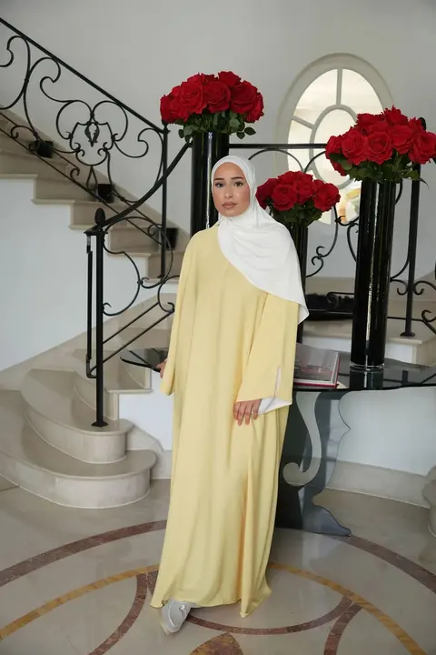 Closed Abaya Double Sleeve Yellow/White