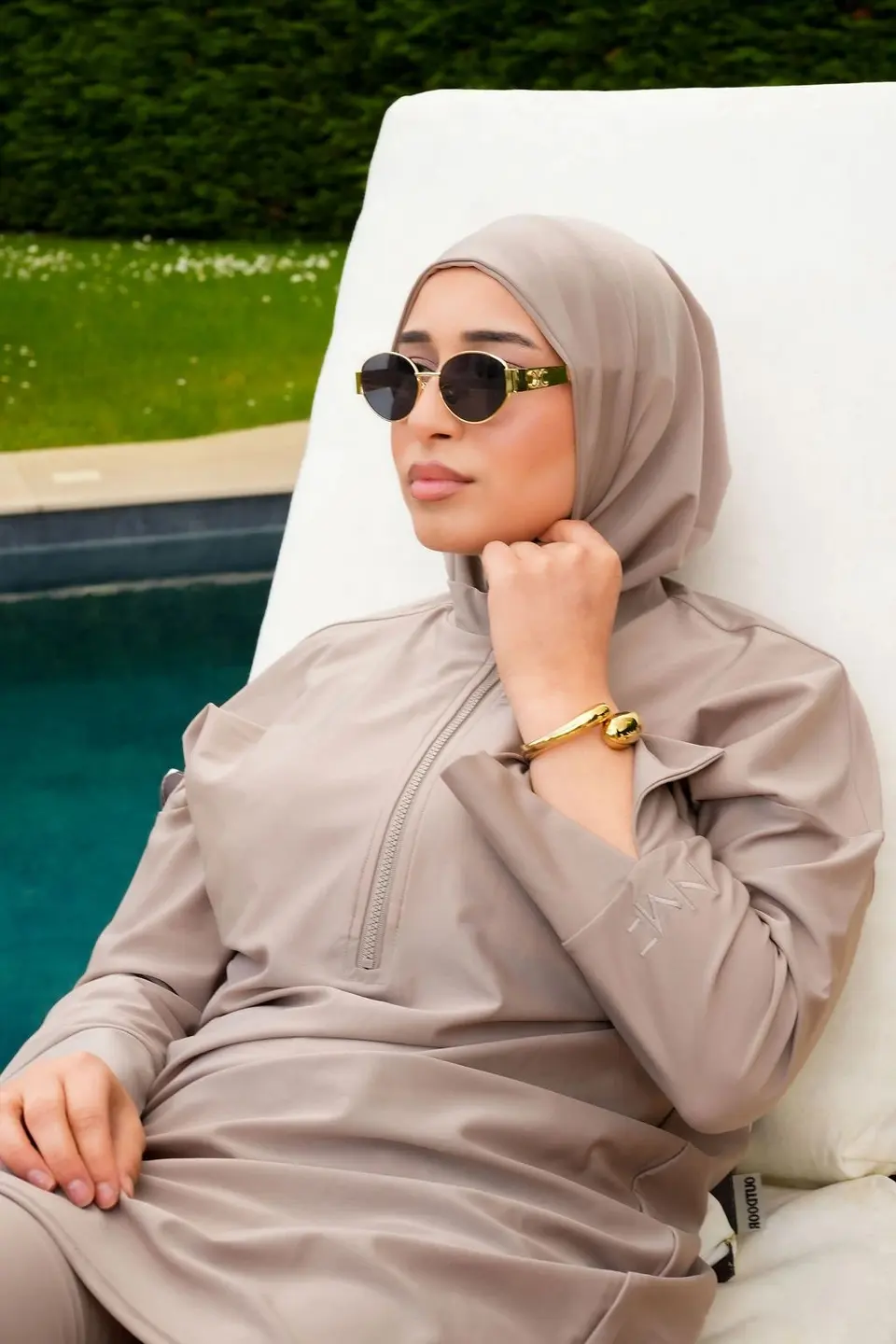 Short Instant Swim Hijab Warm Gray