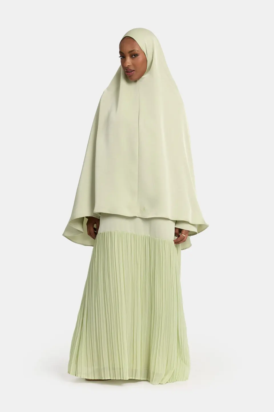 Khimar satin Pastel Sage (Pleated)