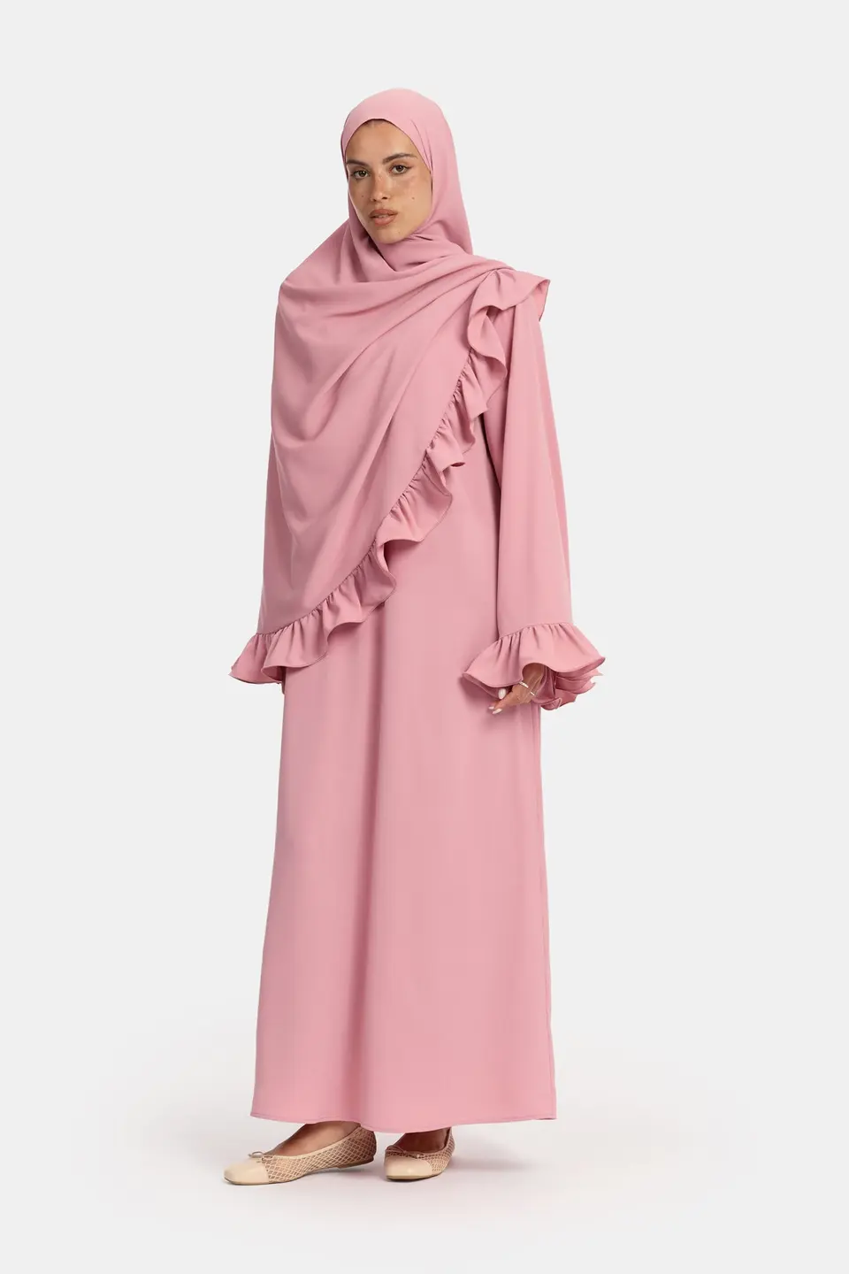 Nidha flounce abaya Dark Rose