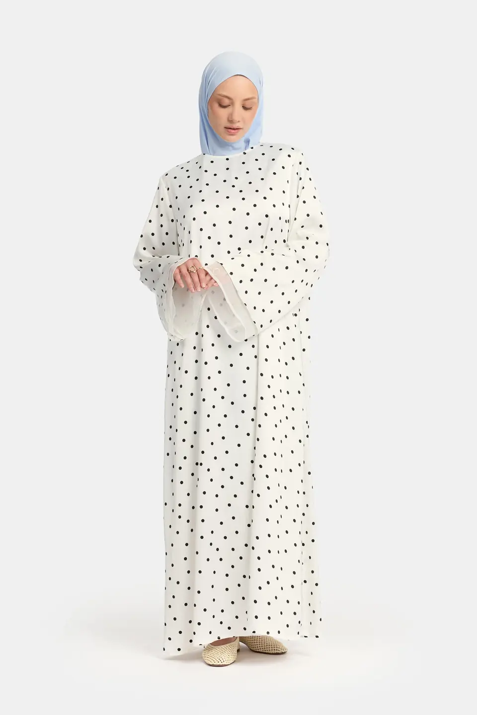 Soft dot Double sleeve abaya White