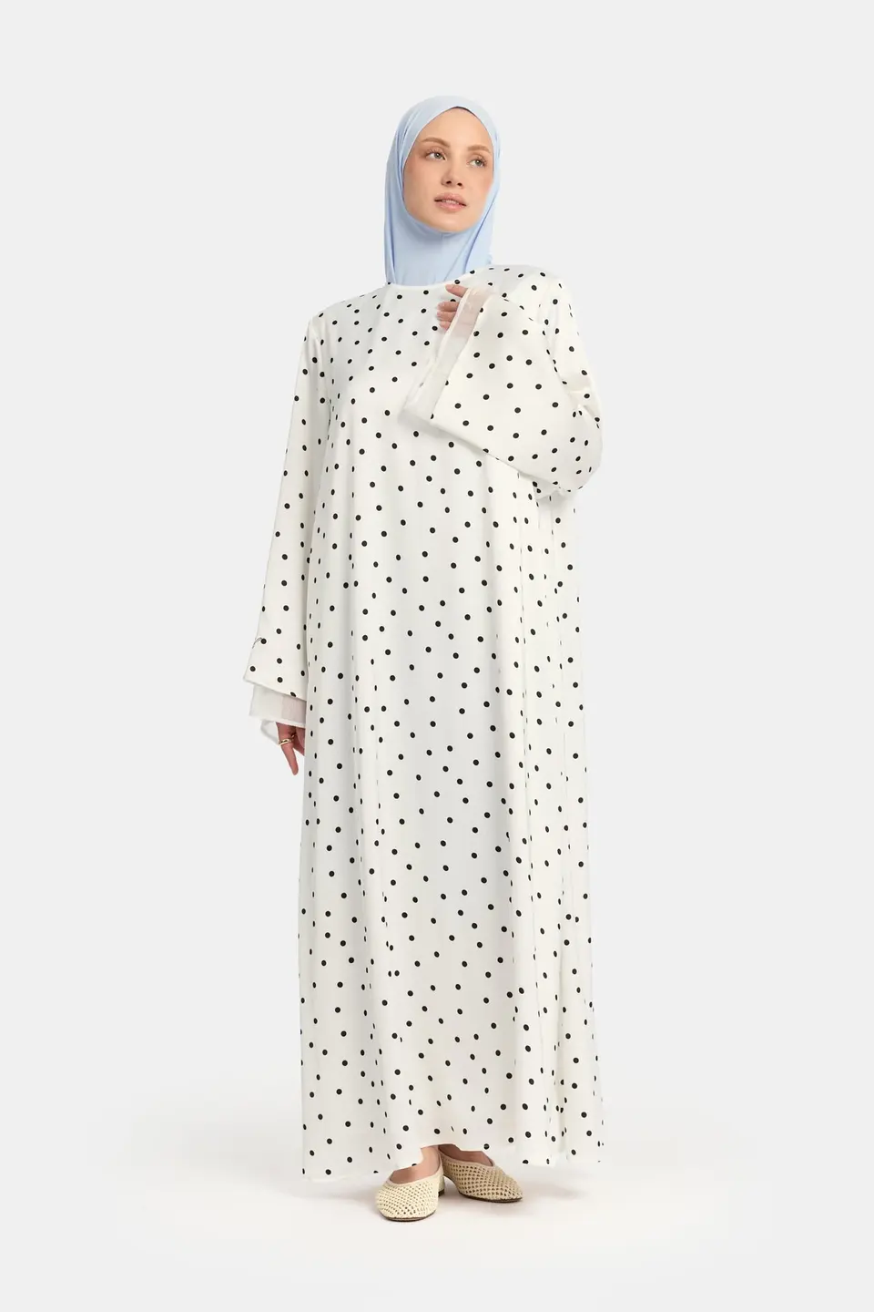 Soft dot Double sleeve abaya White